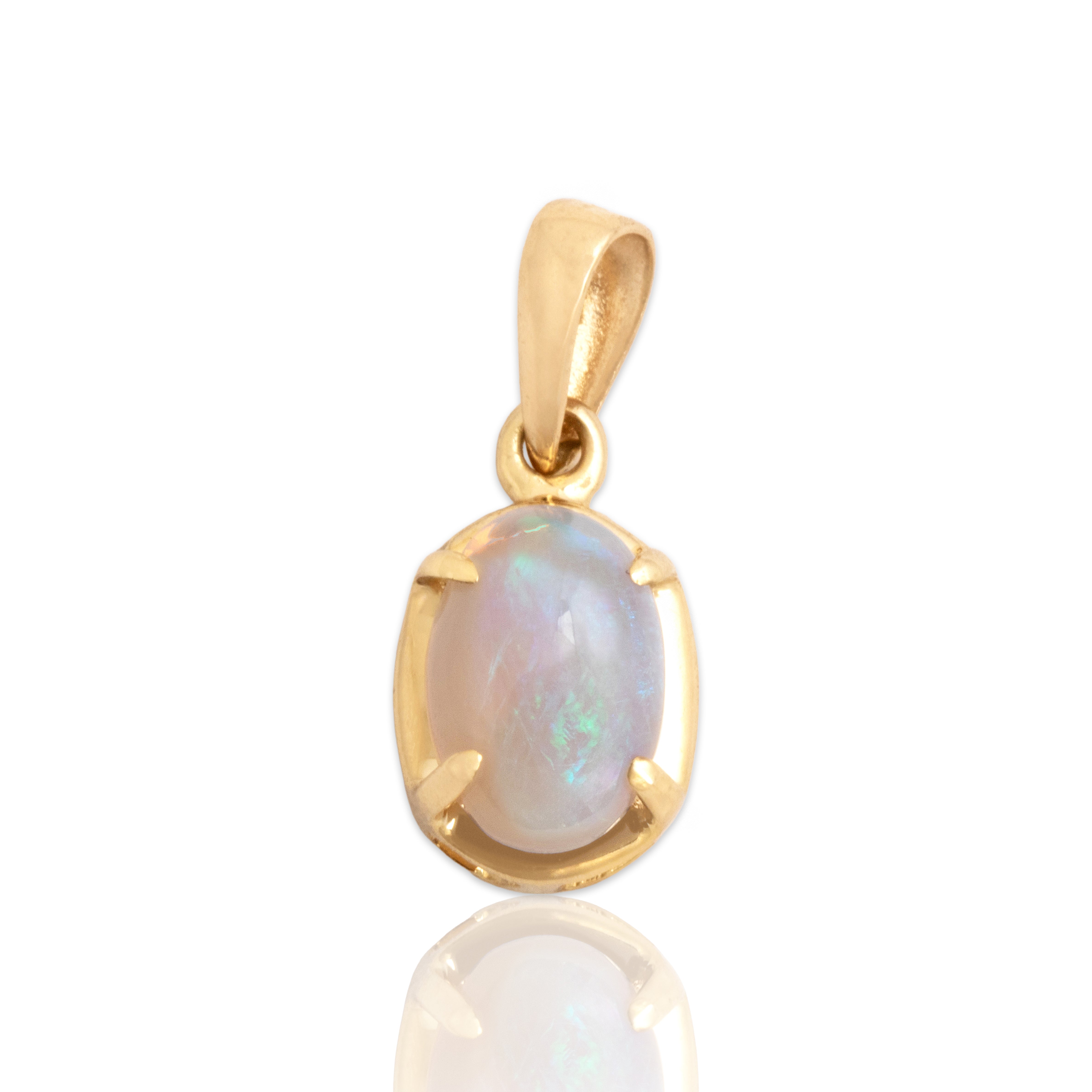 Vintage Small 14k Yellow Gold .56ct Opal Luminous Solitaire Charm / Pendant - Close-up view
