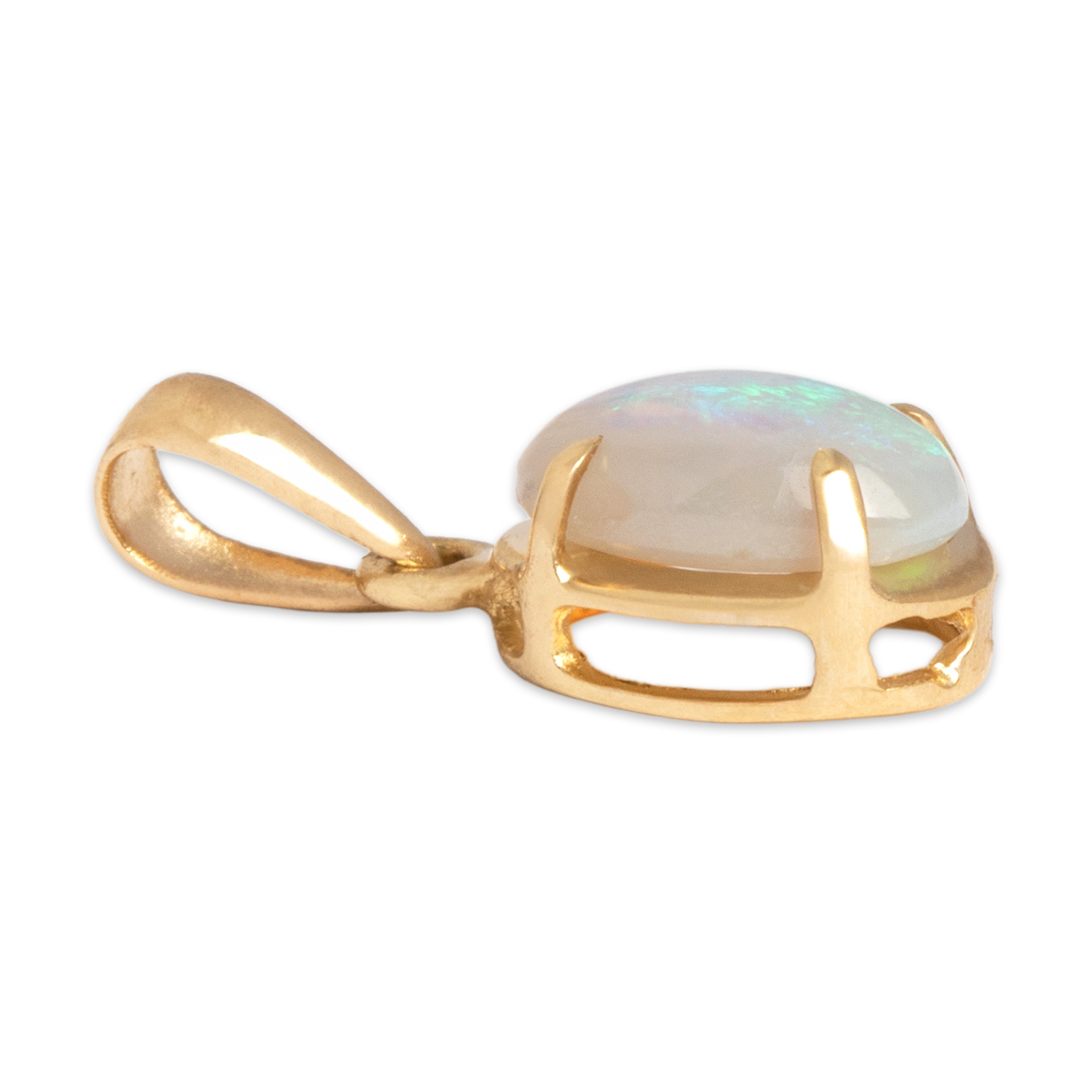 Vintage Small 14k Yellow Gold .56ct Opal Luminous Solitaire Charm / Pendant - Side view