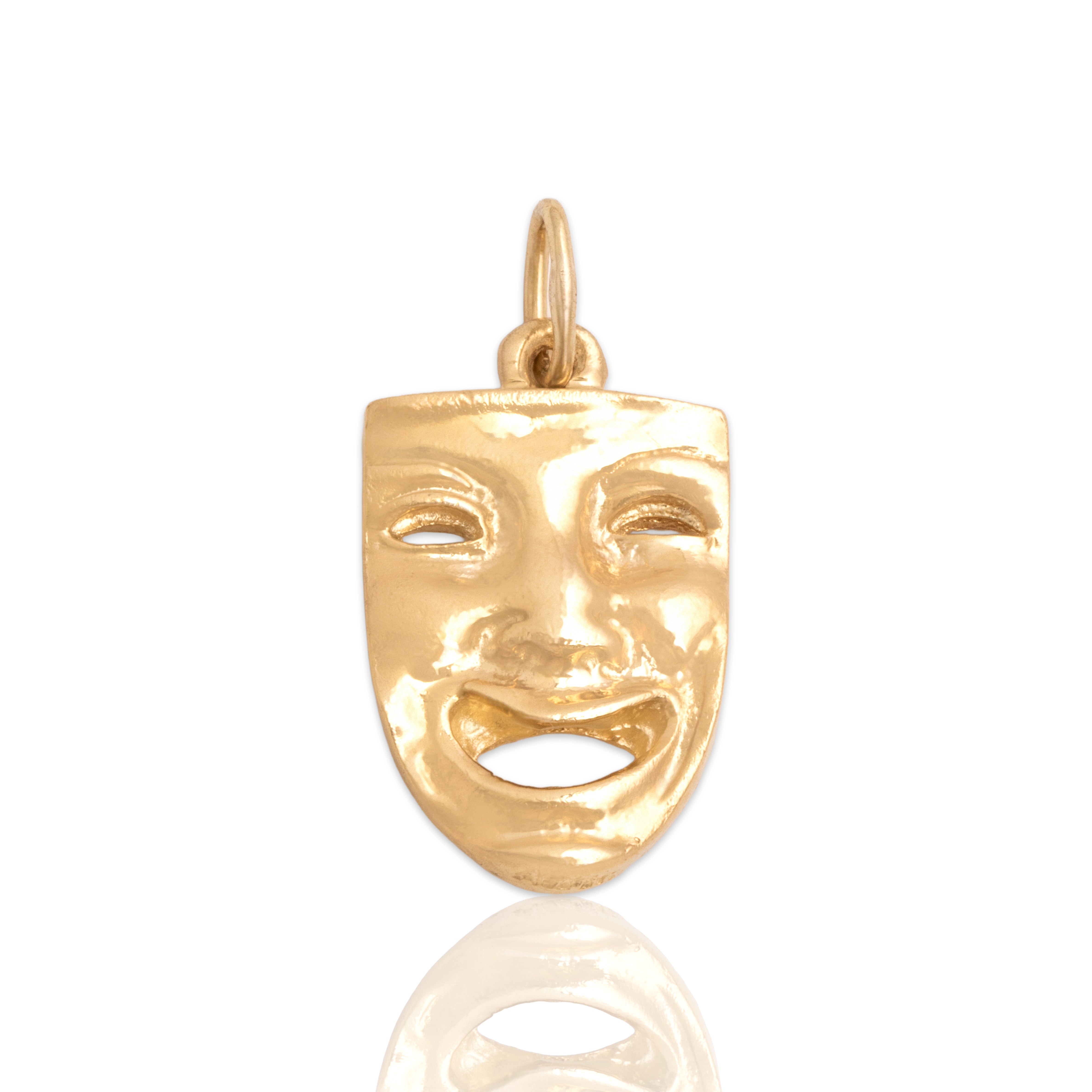 Vintage 14k Yellow Gold Dual-Sided Drama Mask Charm / Pendant - Close-up view