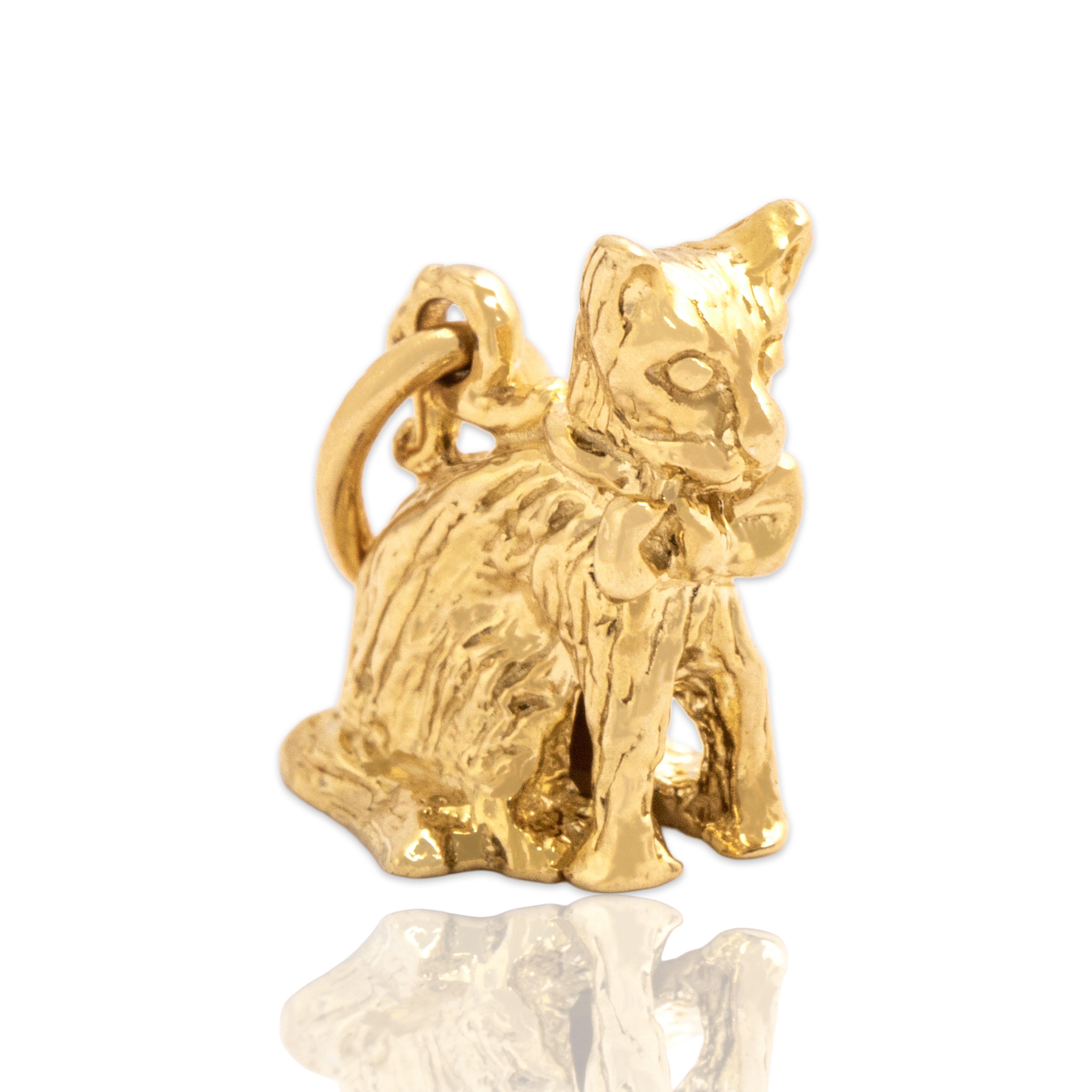 Vintage Small 14k Yellow Gold Ribboned Cat Charm / Pendant