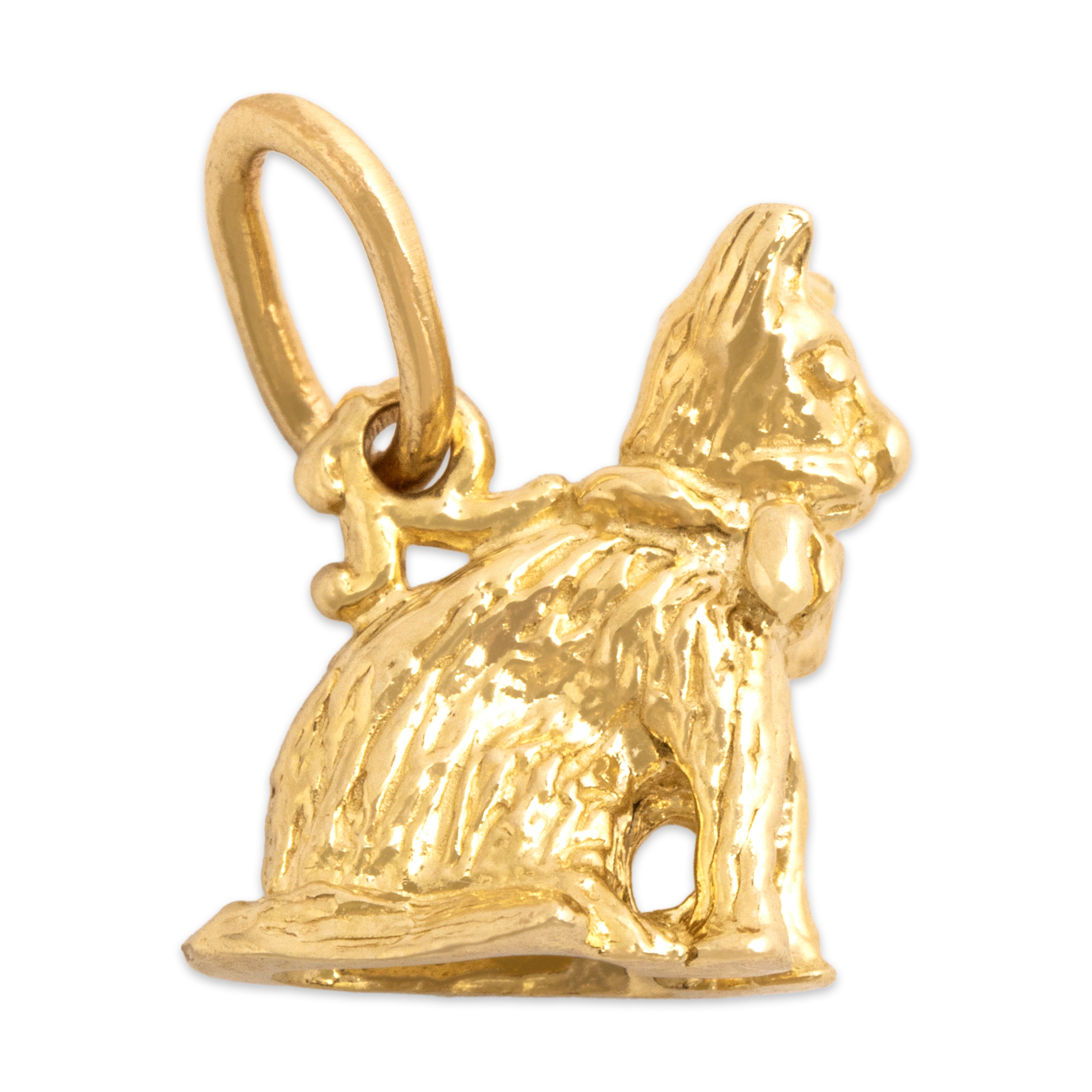 Vintage Small 14k Yellow Gold Ribboned Cat Charm / Pendant