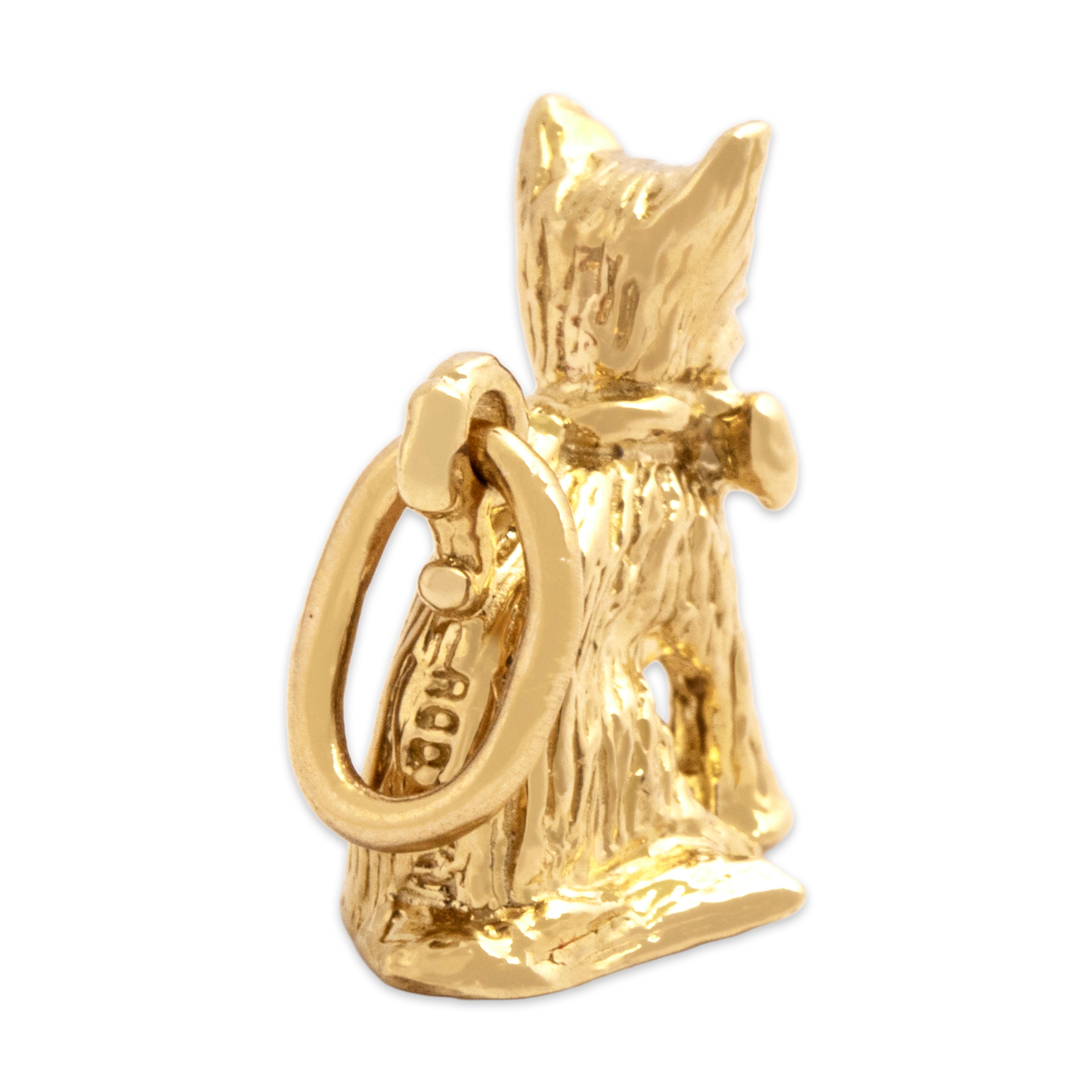 Vintage Small 14k Yellow Gold Ribboned Cat Charm / Pendant