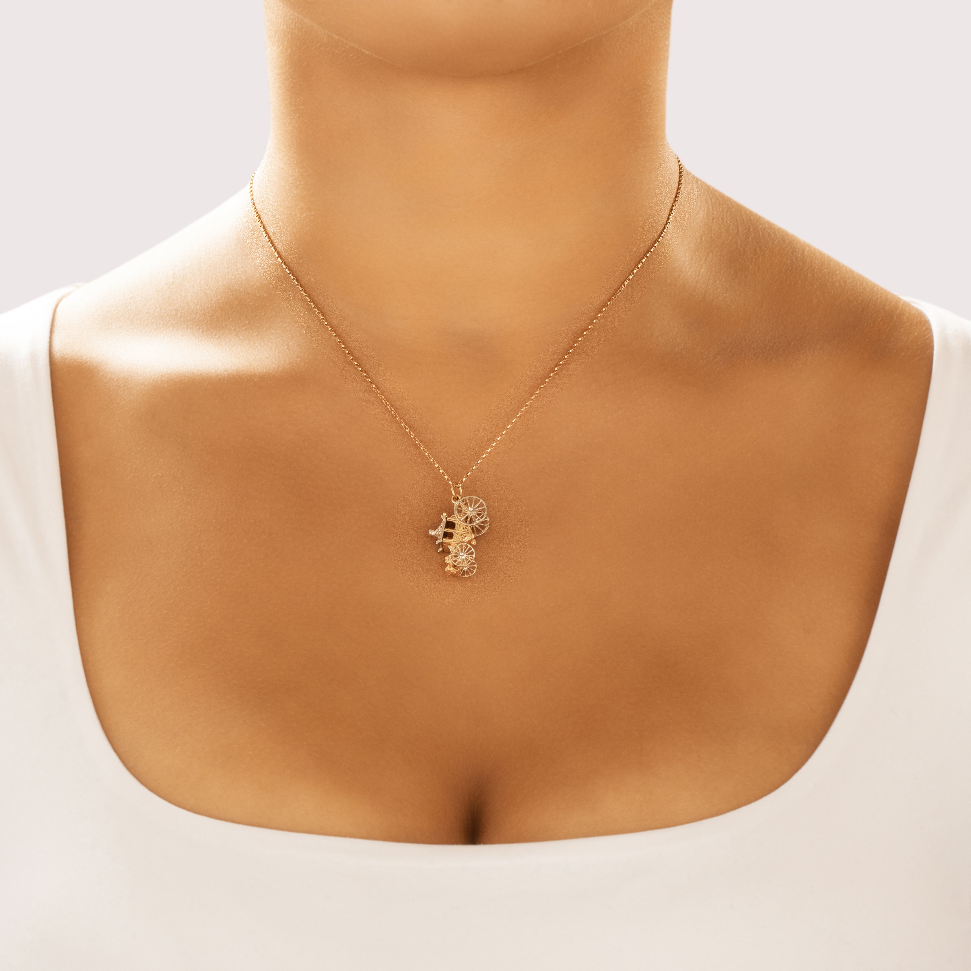 Vintage 14k Yellow & White Gold Articulated Royal Carriage Charm / Pendant
