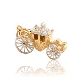 Vintage 14k Yellow & White Gold Articulated Royal Carriage Charm / Pendant