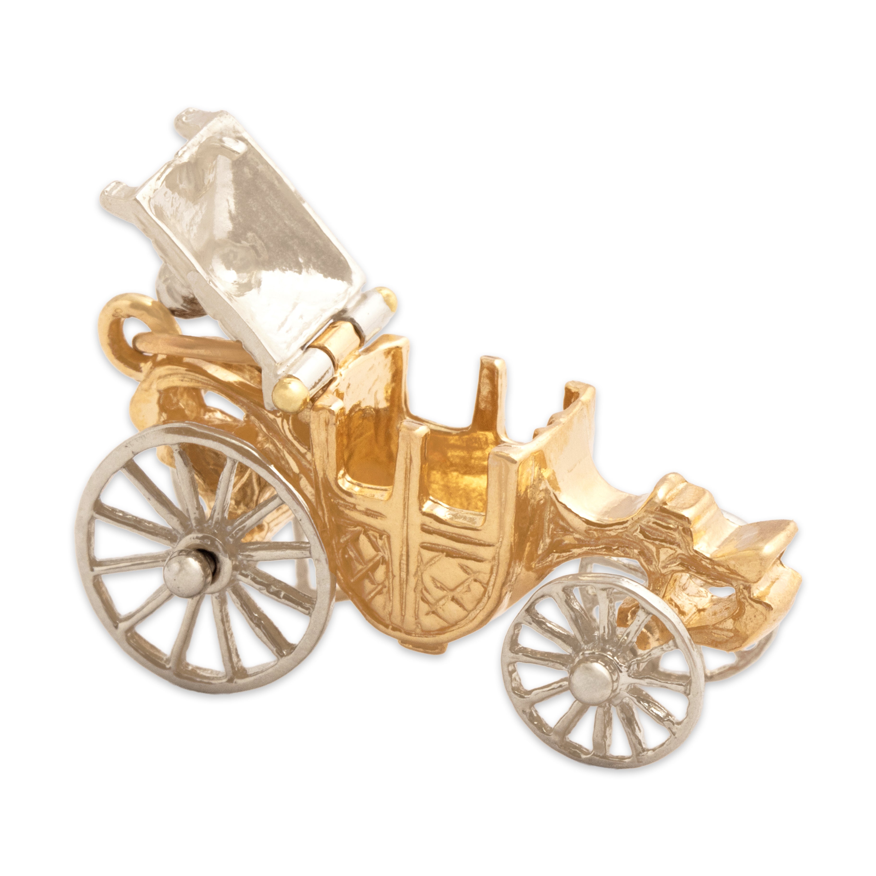 Vintage 14k Yellow & White Gold Articulated Royal Carriage Charm / Pendant
