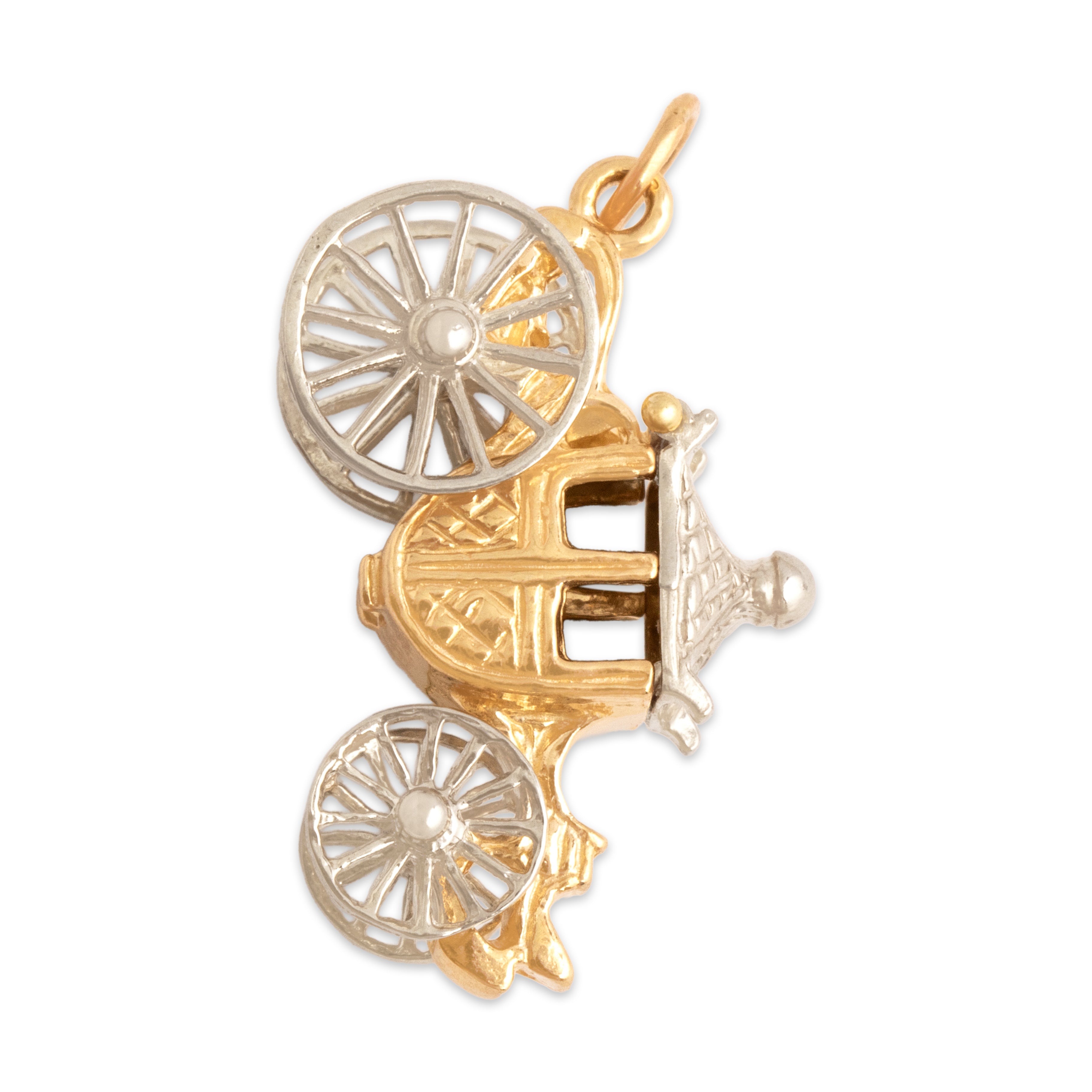 Vintage 14k Yellow & White Gold Articulated Royal Carriage Charm / Pendant