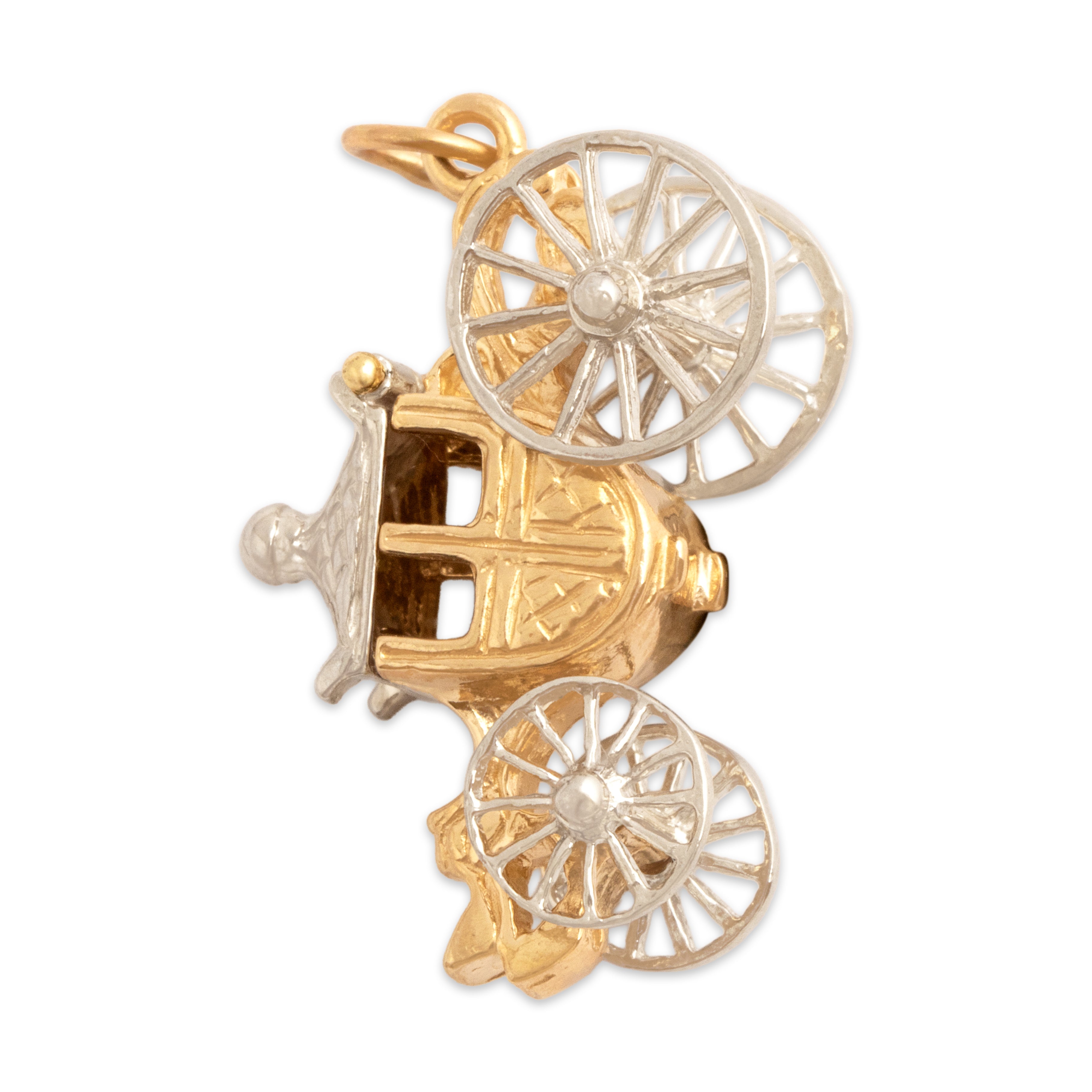 Vintage 14k Yellow & White Gold Articulated Royal Carriage Charm / Pendant