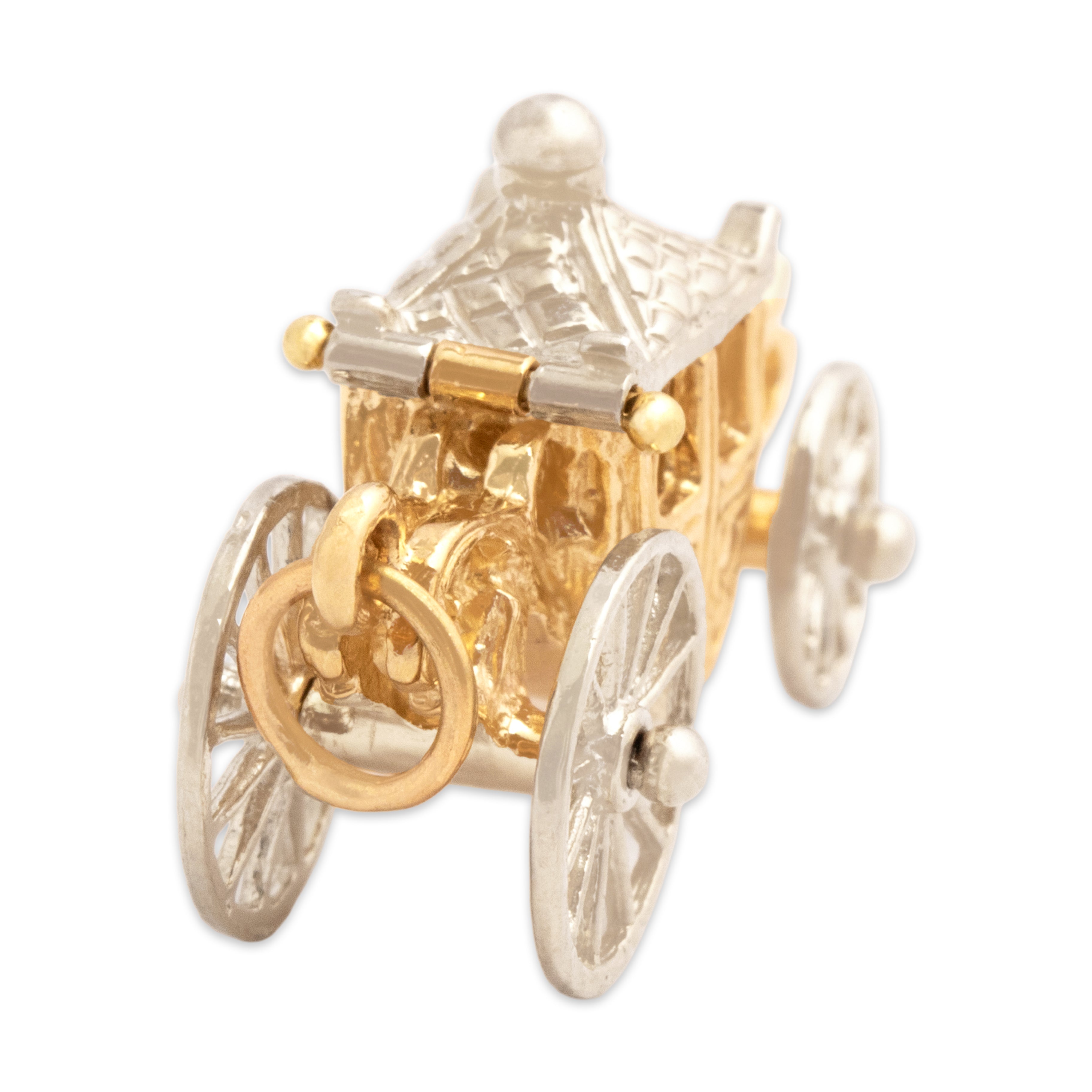 Vintage 14k Yellow & White Gold Articulated Royal Carriage Charm / Pendant