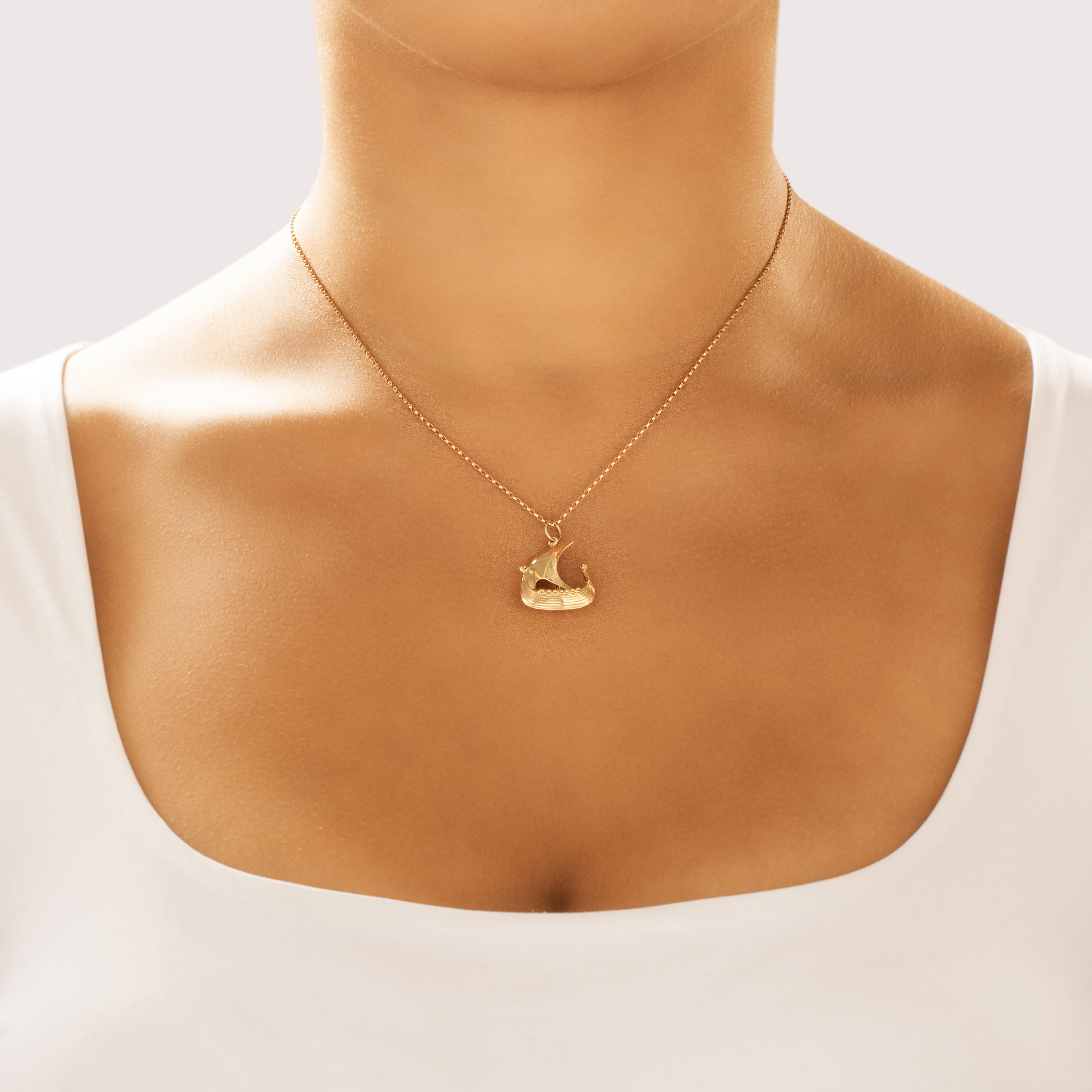 Vintage Norwegian 14k Yellow Gold Sailing Viking Ship Charm / Pendant