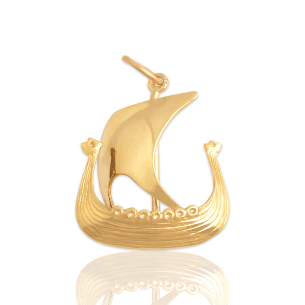 Vintage Norwegian 14k Yellow Gold Sailing Viking Ship Charm / Pendant