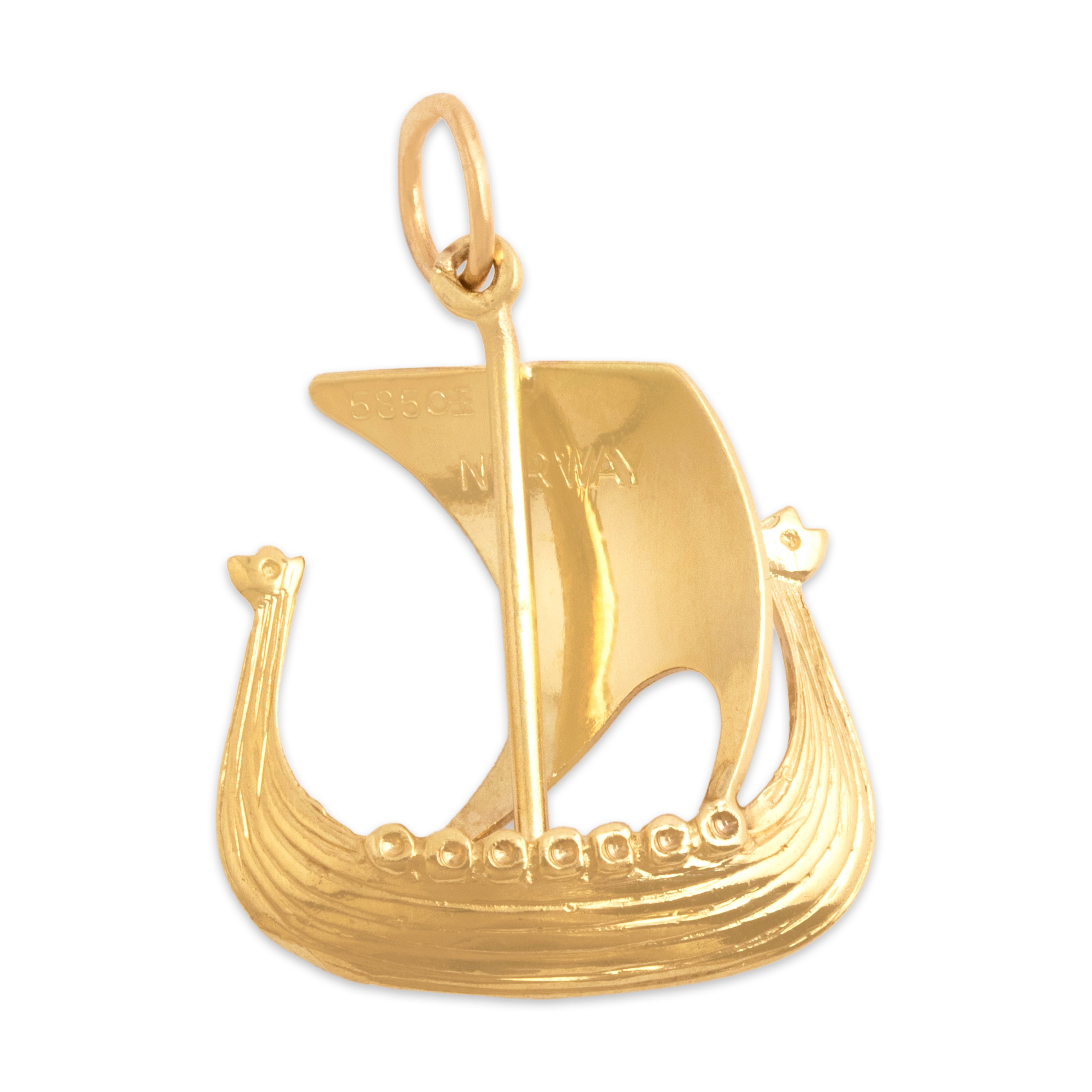 Vintage Norwegian 14k Yellow Gold Sailing Viking Ship Charm / Pendant - Back view