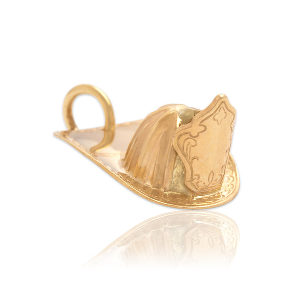 Vintage 14k Yellow Gold Brave Firefighter's Hat Charm / Pendant