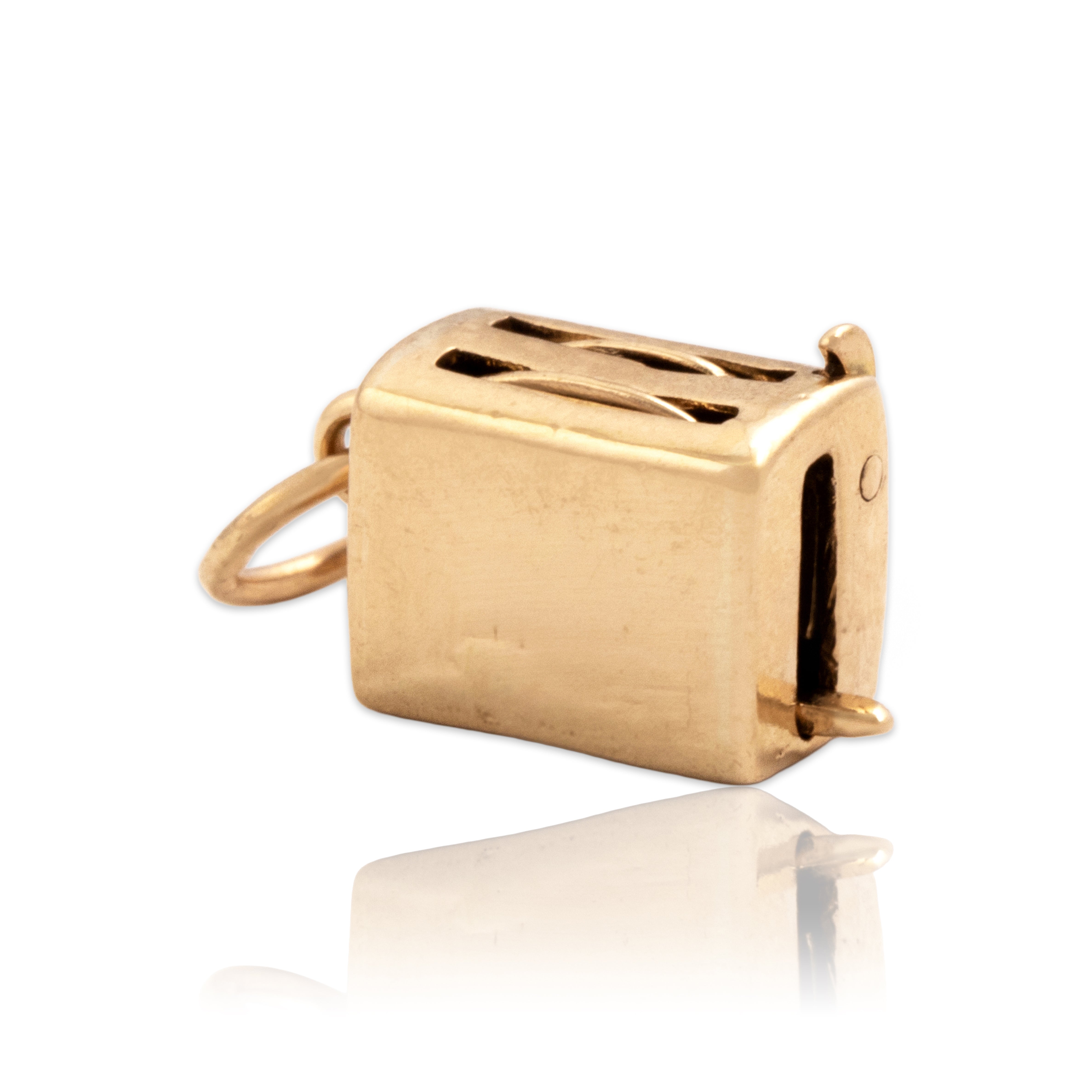 Vintage 14k Yellow Gold Delightful Articulating Toaster And Bread Pendant - Close-up view