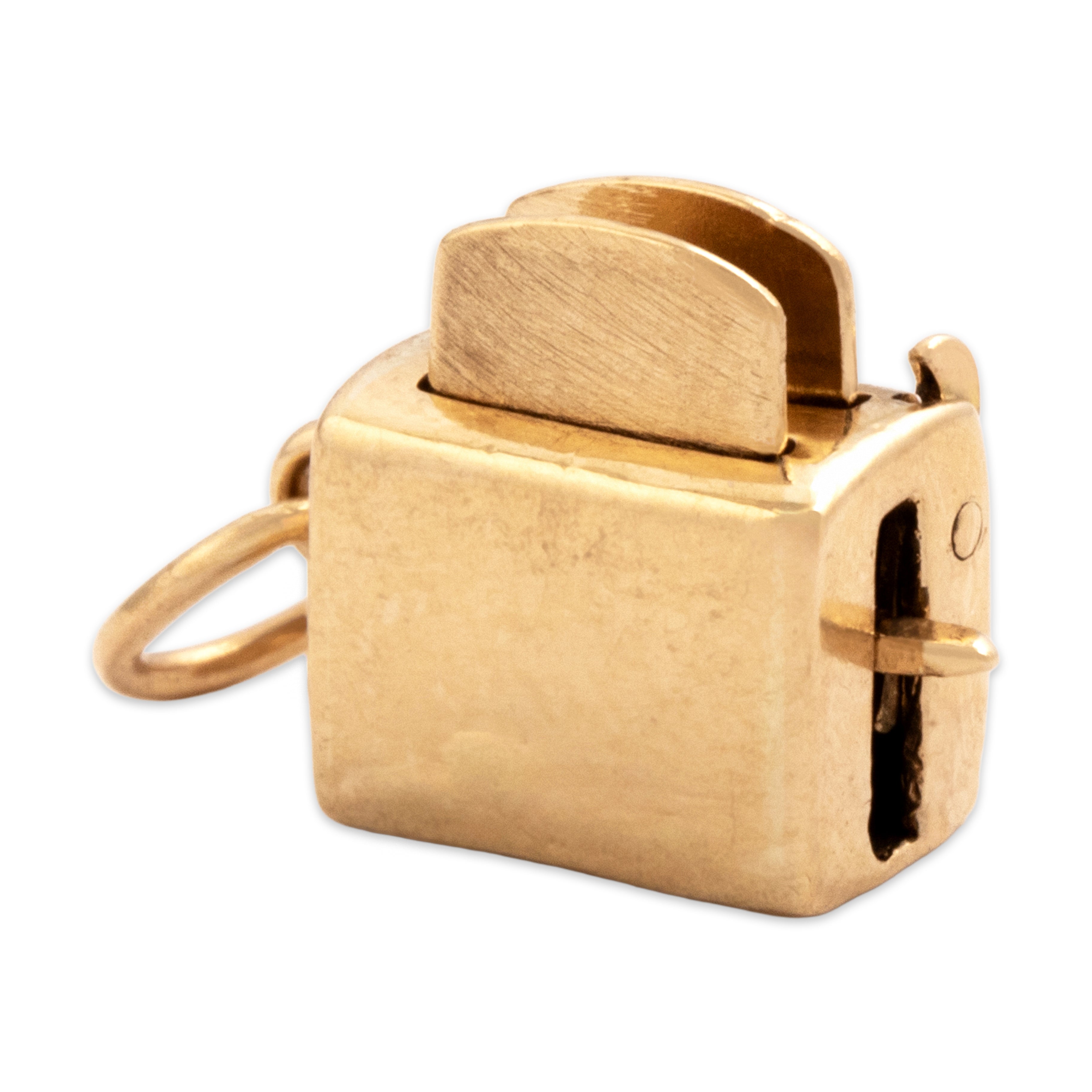 Vintage 14k Yellow Gold Delightful Articulating Toaster And Bread Pendant - detail view #3