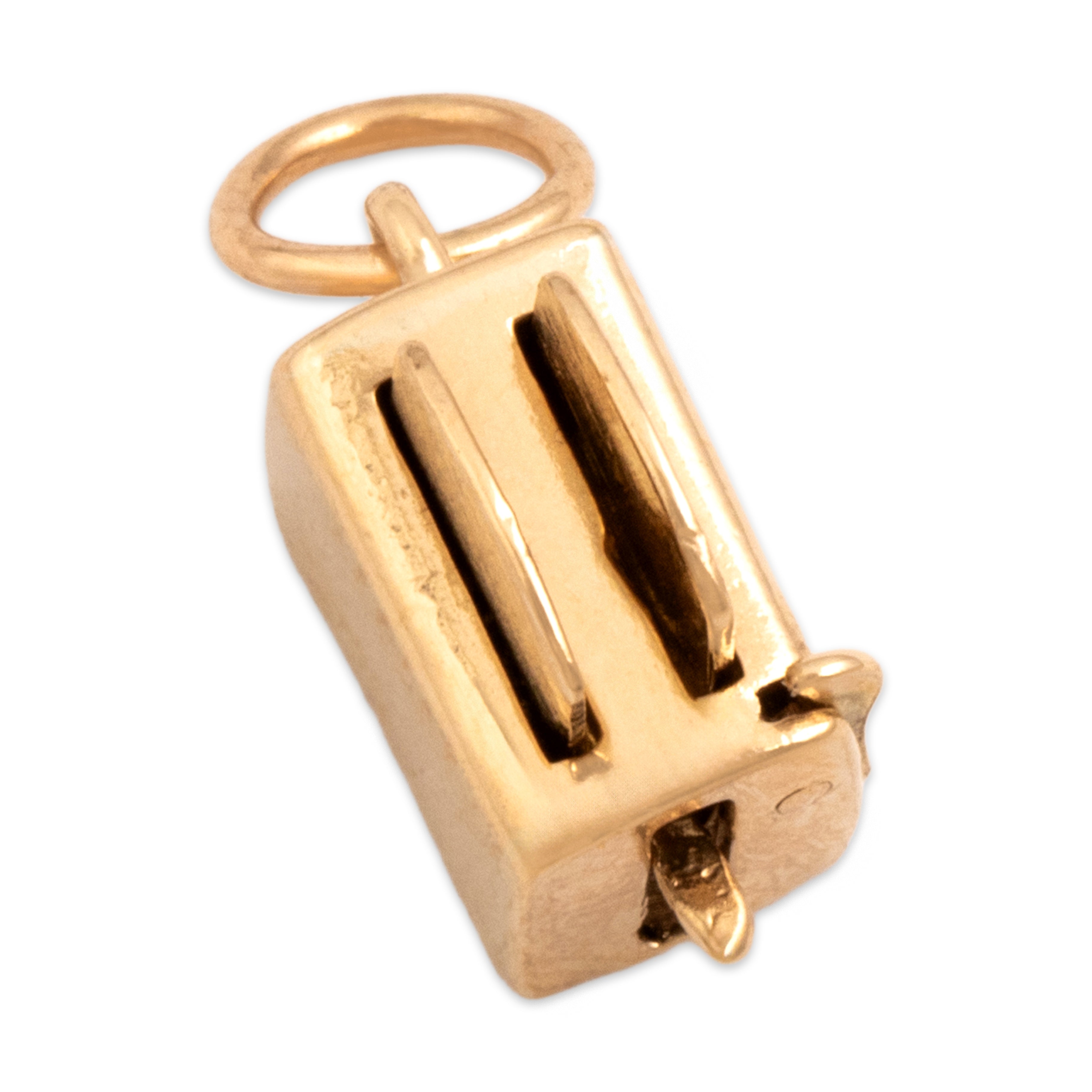Vintage 14k Yellow Gold Delightful Articulating Toaster And Bread Pendant - detail view #2