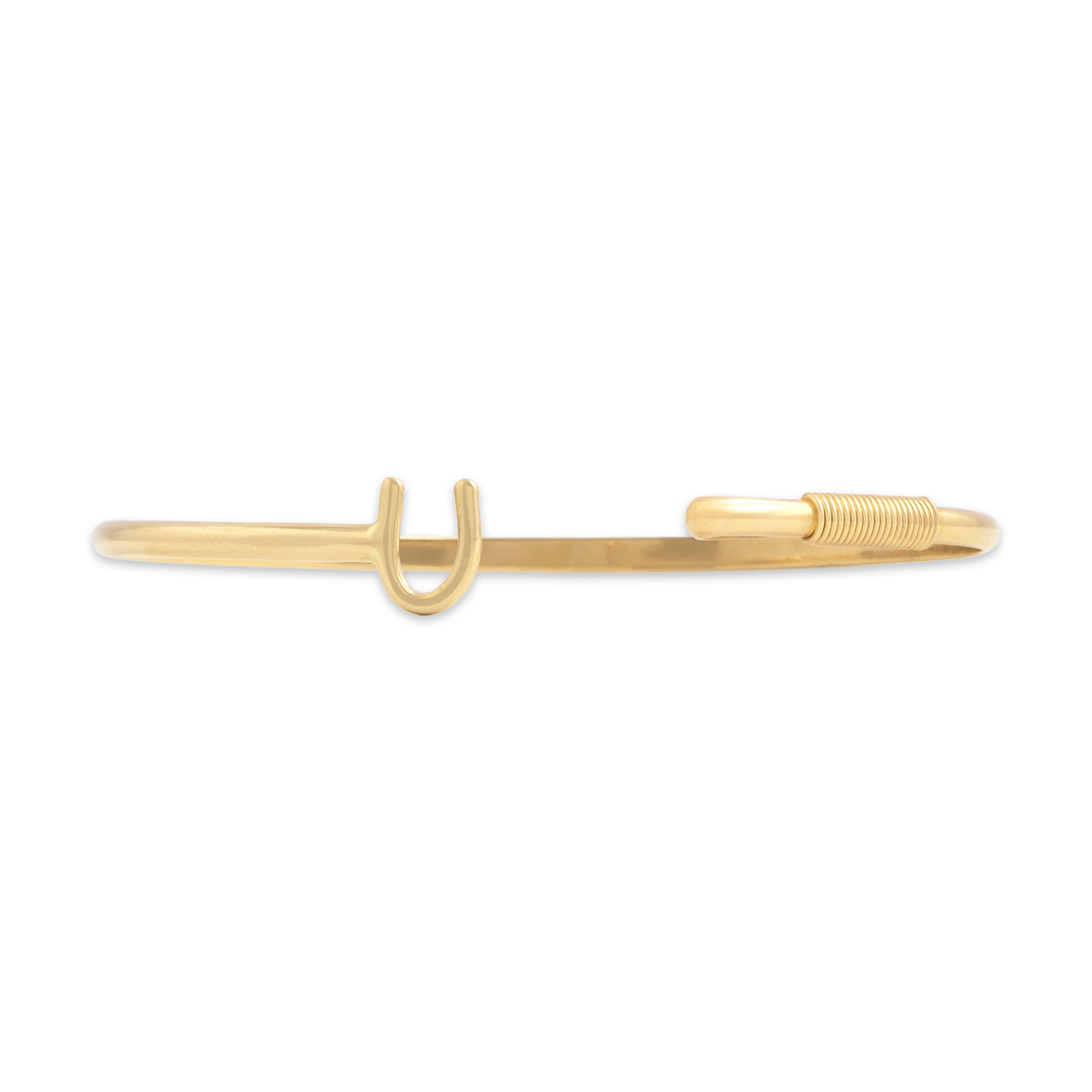 Vintage 14k Yellow Gold Lucky Horseshoe Clasp Bangle Bracelet 7.25