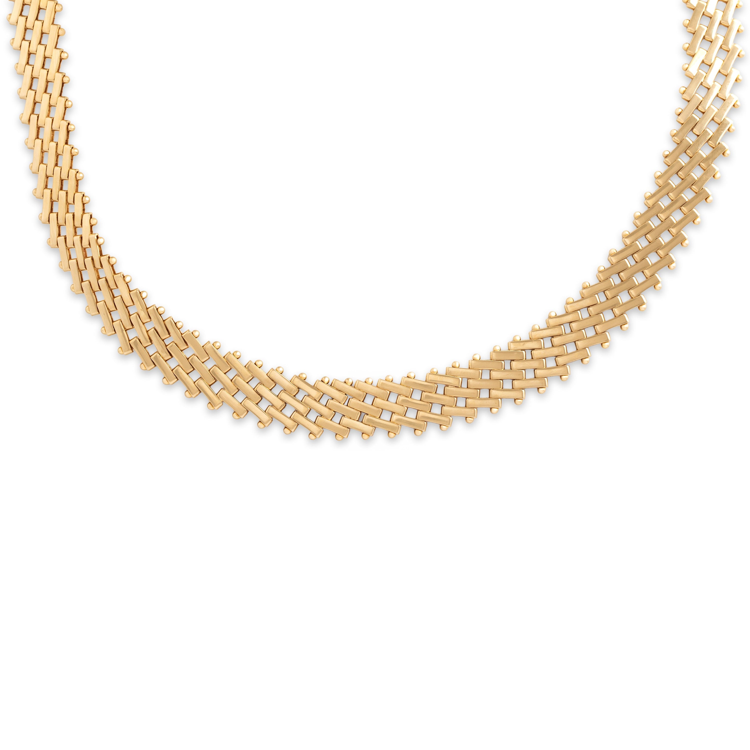 Vintage Italian 14k Yellow Gold Superb Lattice-Link Collar Necklace - Close-up view