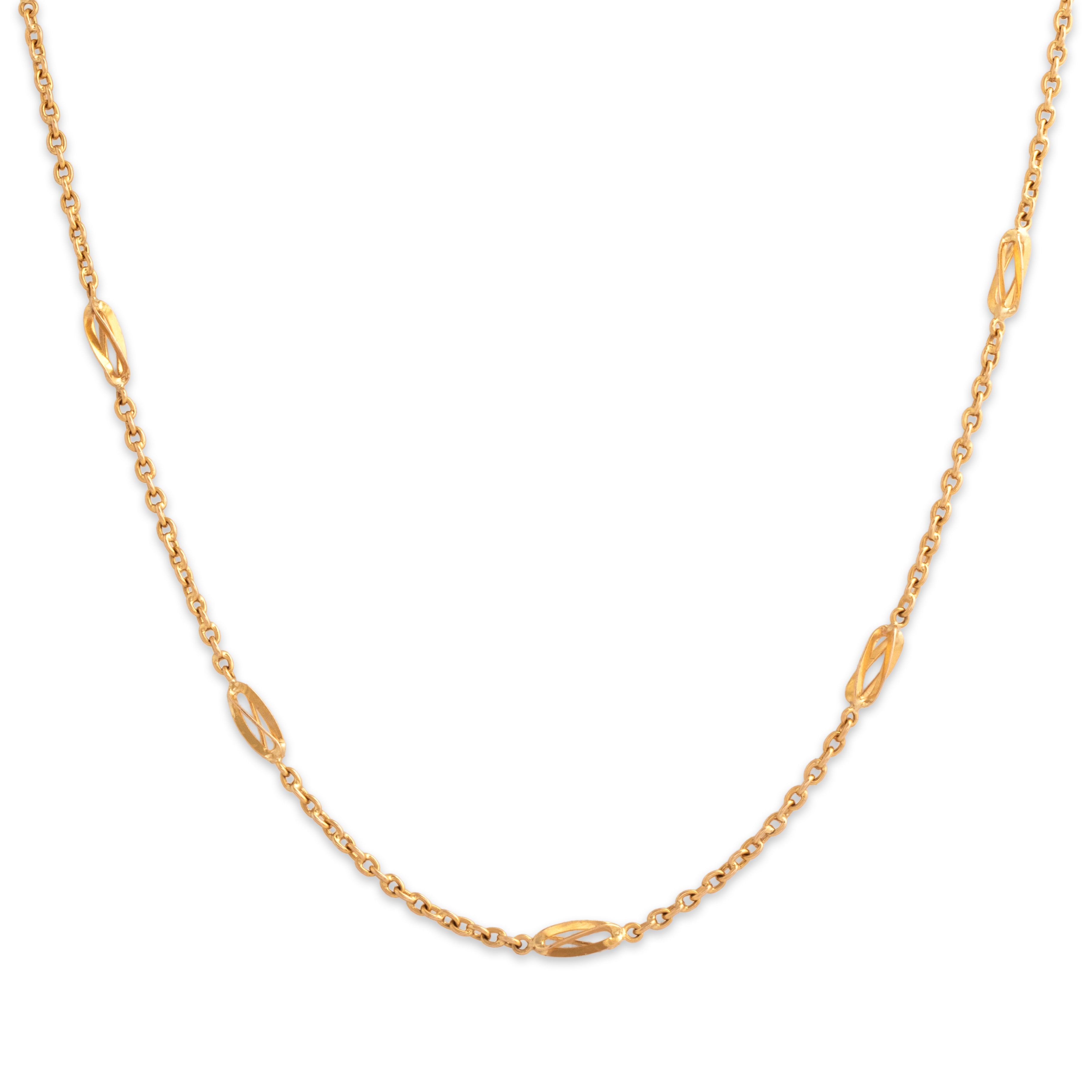 Vintage Portuguese 19k Rosy Yellow Gold Elegant Cable Chain Swirling Station Necklace - Close-up view