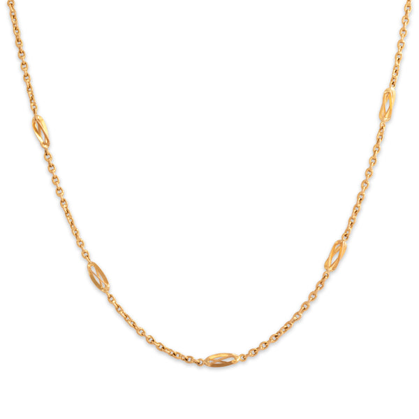 Vintage Portuguese 19k Rosy Yellow Gold Cable Chain Swirling Station Necklace 18