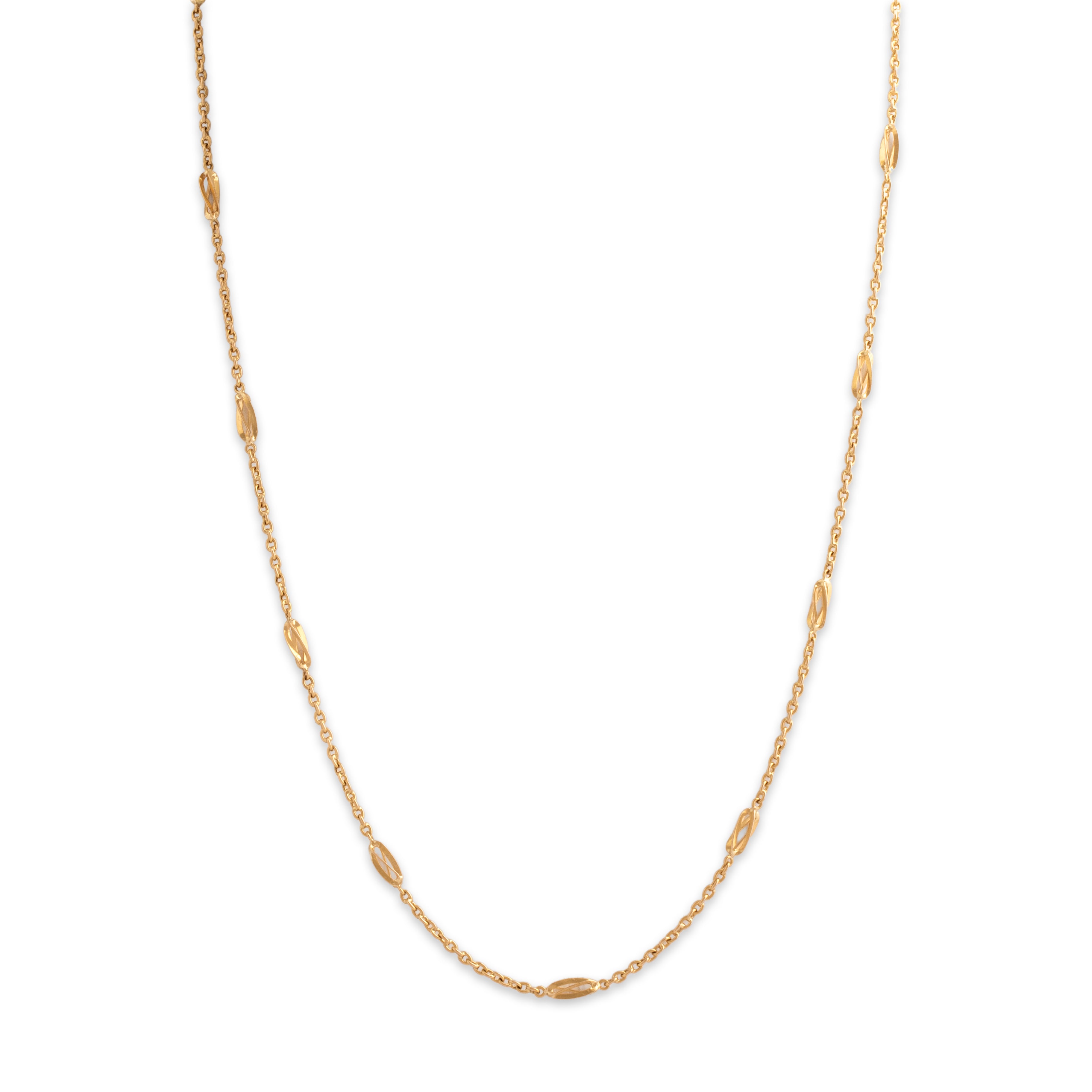 Vintage Portuguese 19k Rosy Yellow Gold Elegant Cable Chain Swirling Station Necklace - detail view #1