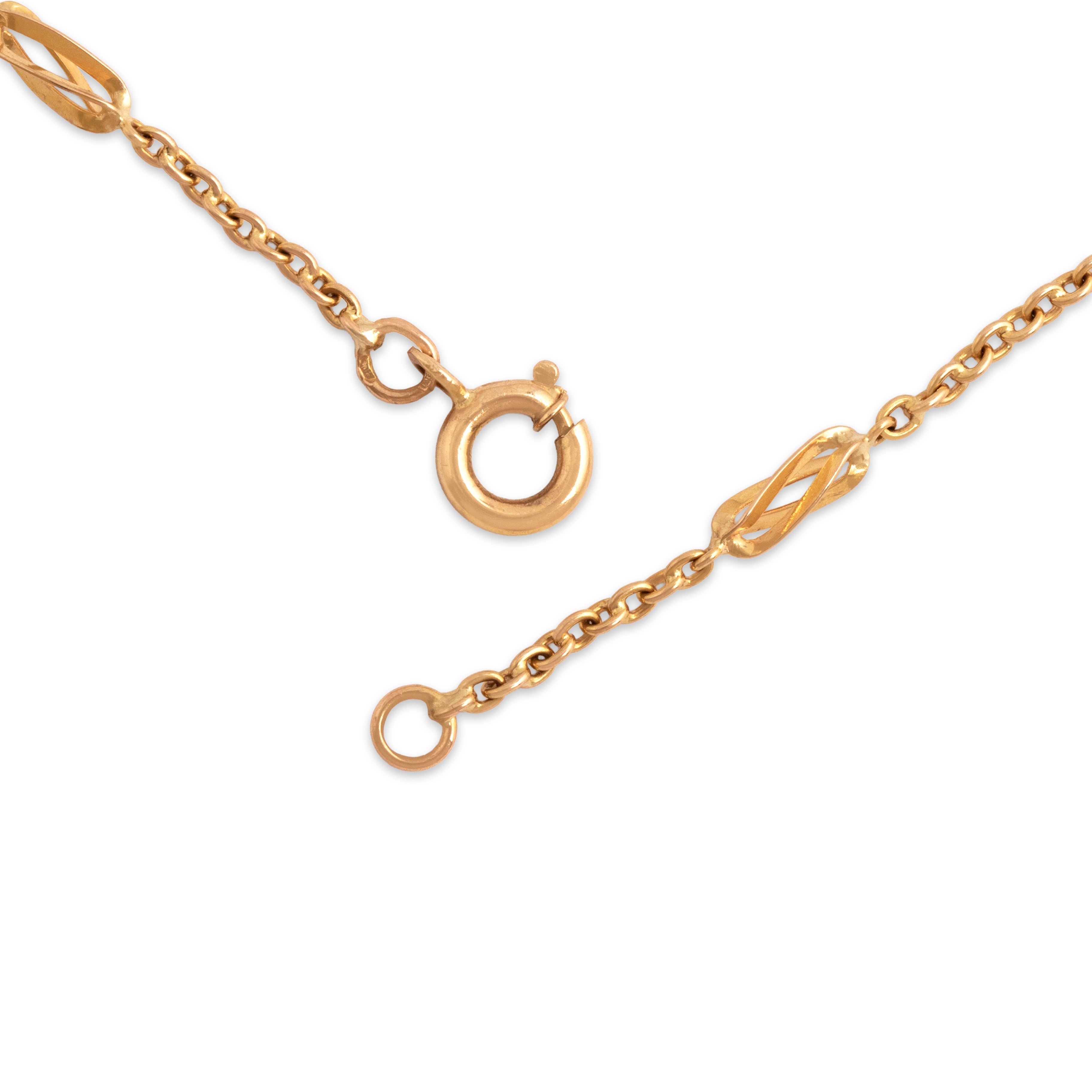 Vintage Portuguese 19k Rosy Yellow Gold Elegant Cable Chain Swirling Station Necklace - clasp view