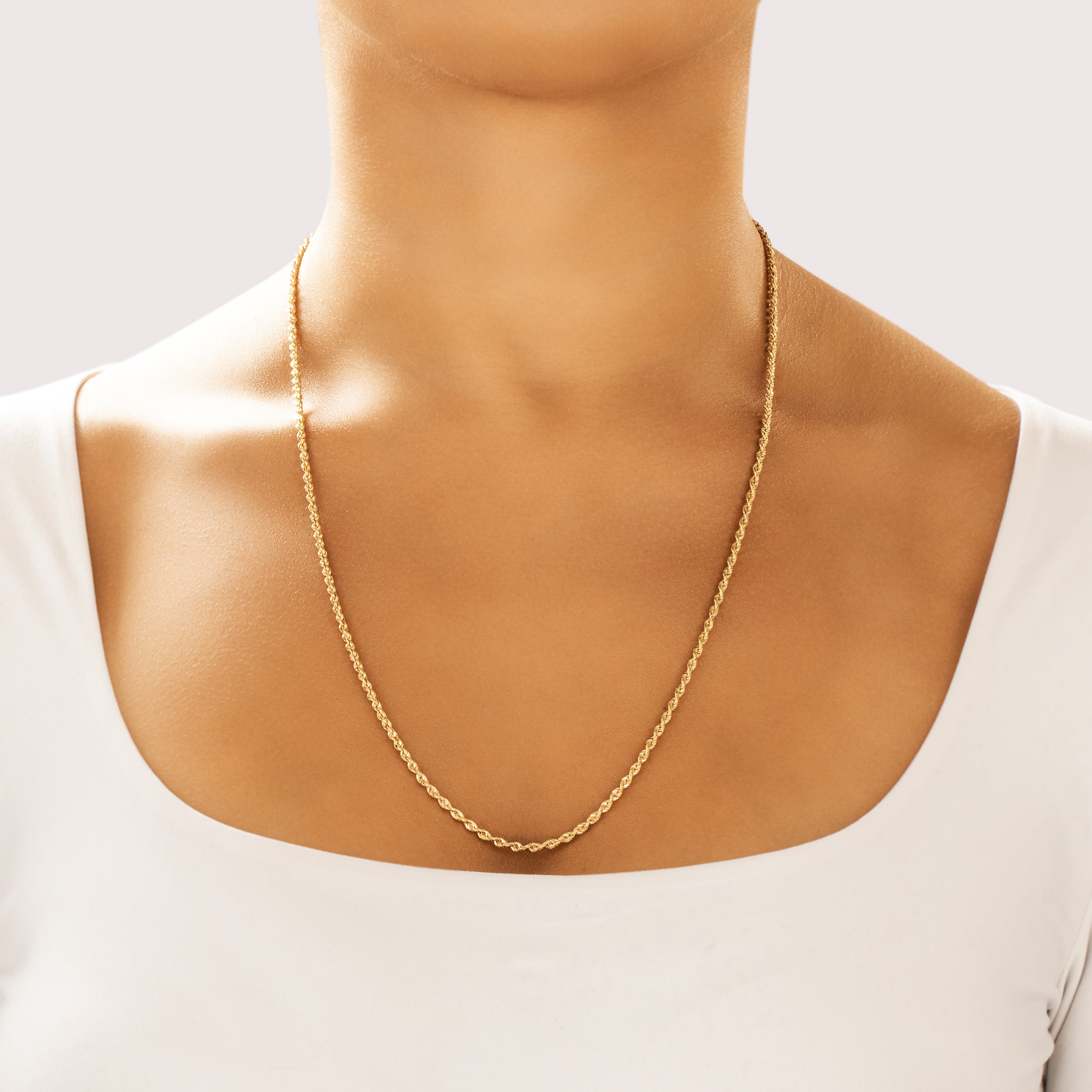 Vintage 14k Yellow Gold 2.2mm Sleek Glittering Rope Chain 24