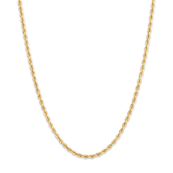Vintage 14k Yellow Gold 2.2mm Sleek Glittering Rope Chain 24