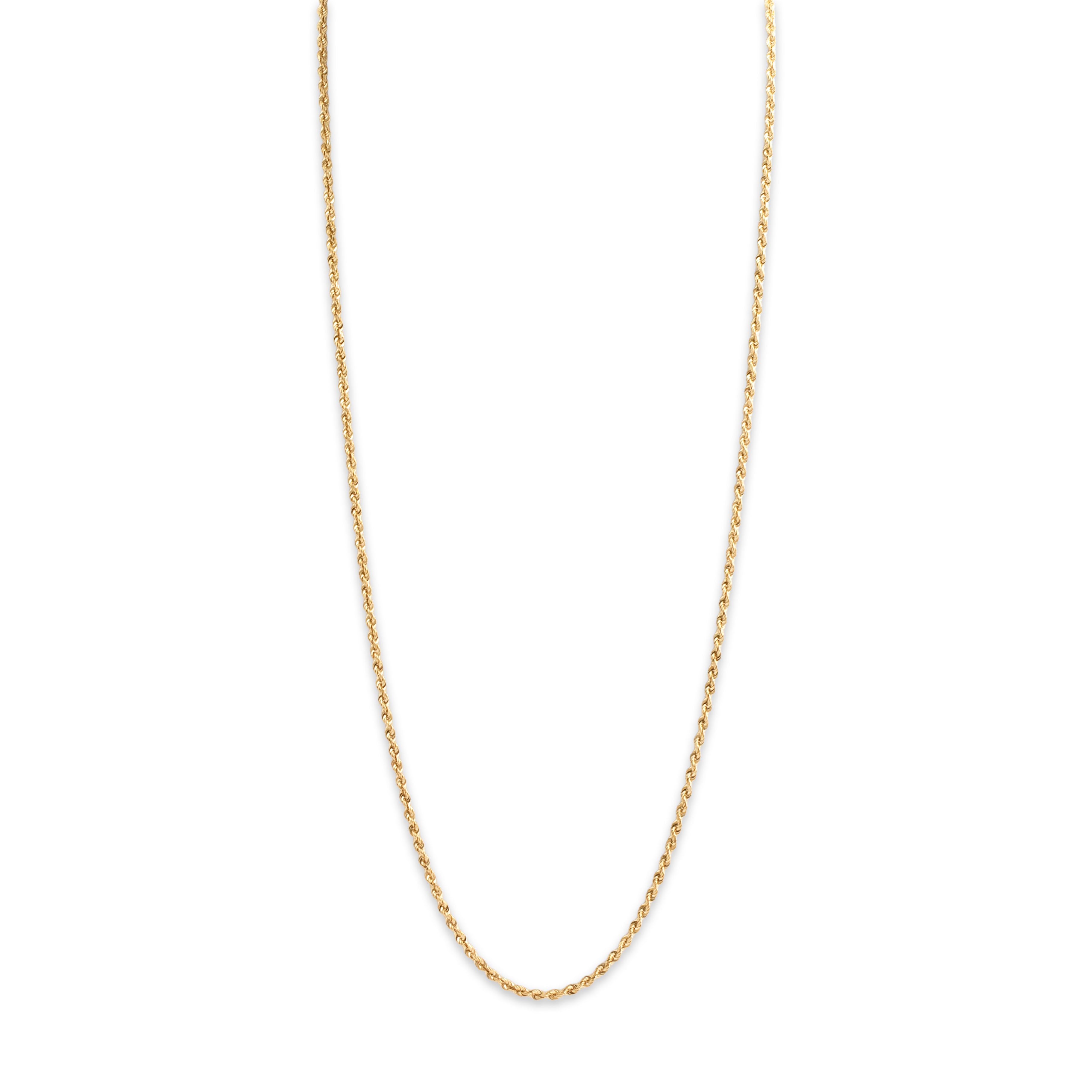 Vintage 14k Yellow Gold 2.2mm Sleek Glittering Rope Chain 24