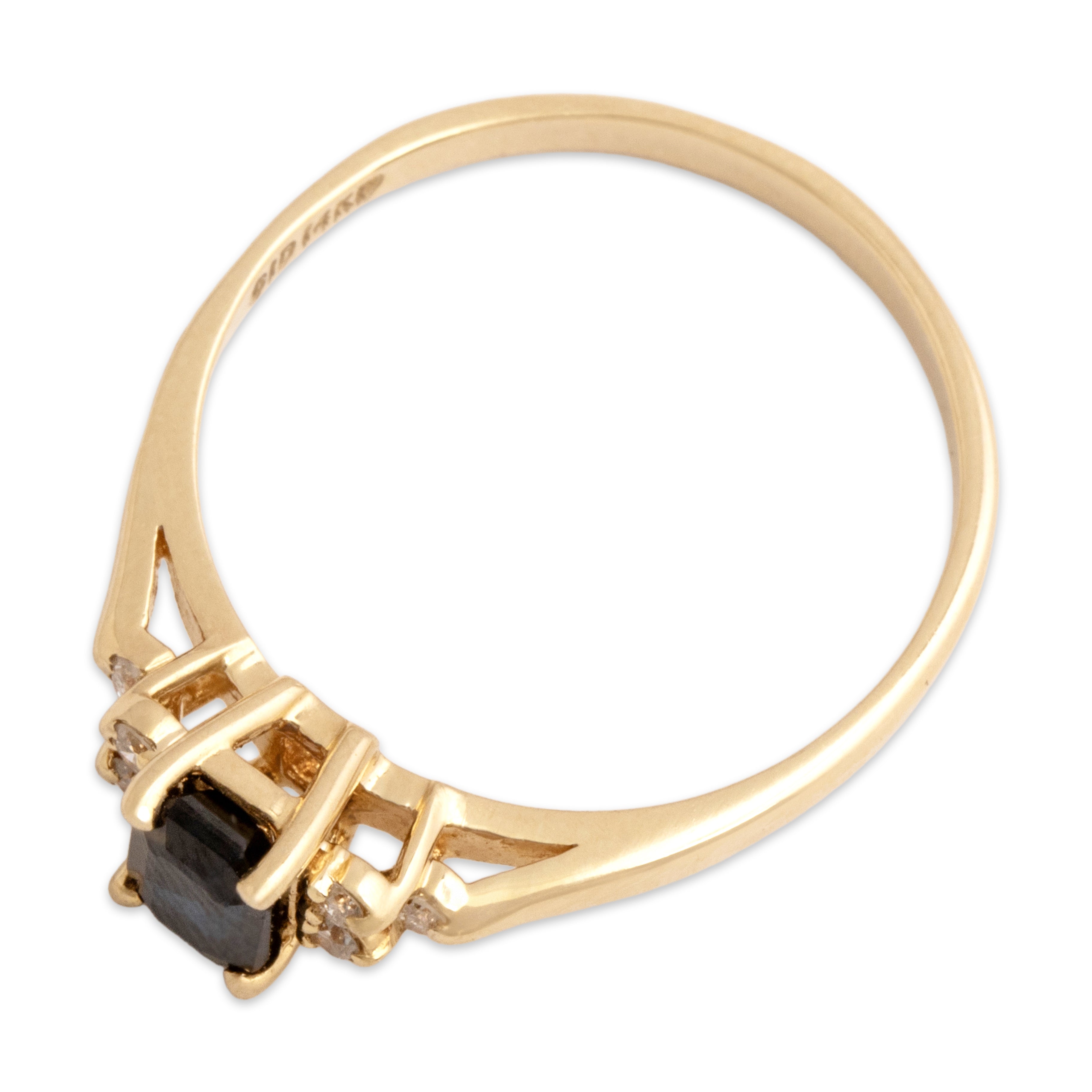 Vintage 14k Yellow Gold .7ct Blue Sapphire Diamond Sparkling Emerald-Cut Ring - Overall view