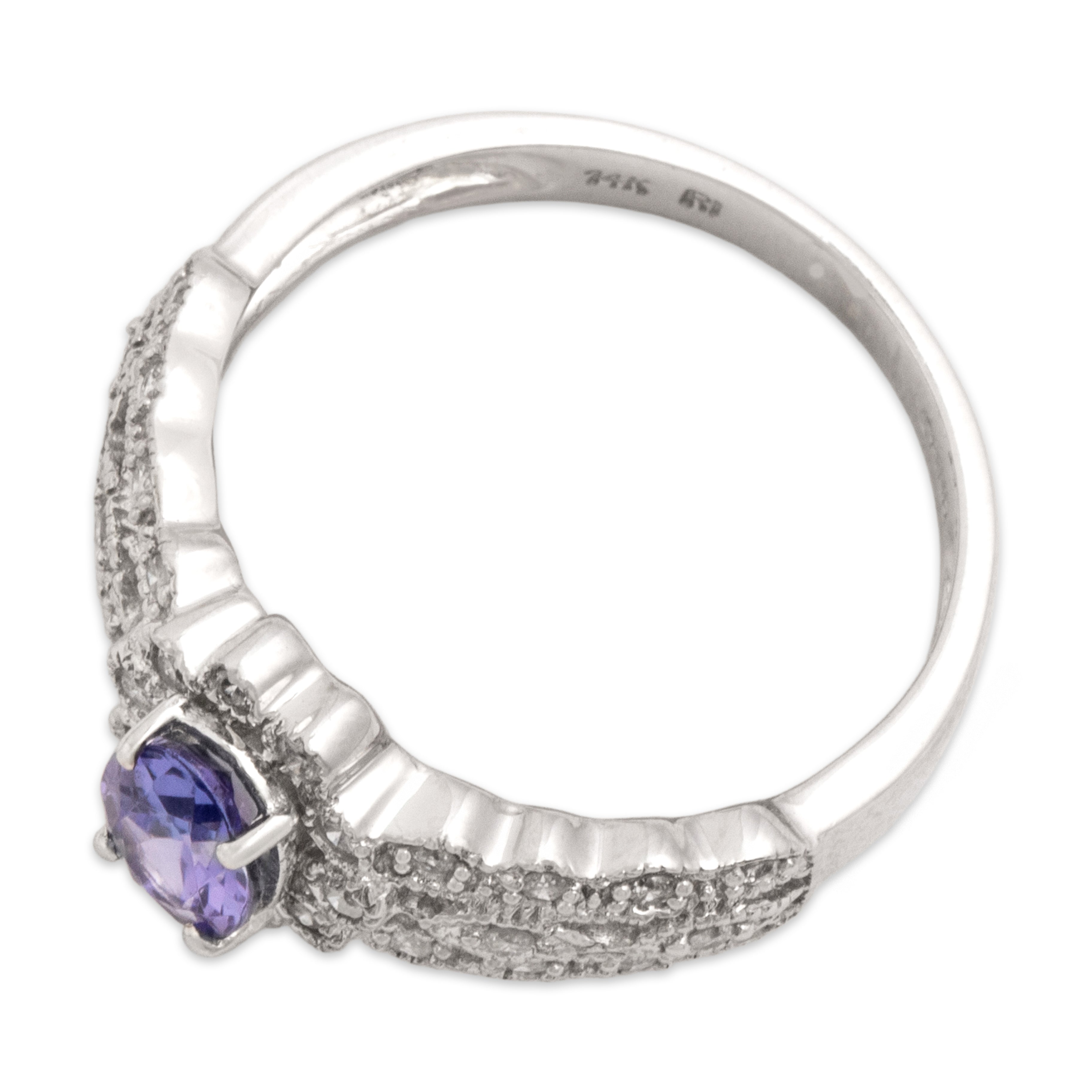 Vintage Chinese 14k White Gold .6ct Tanzanite Diamond Romantic Milgrain Halo Ring - Overall view