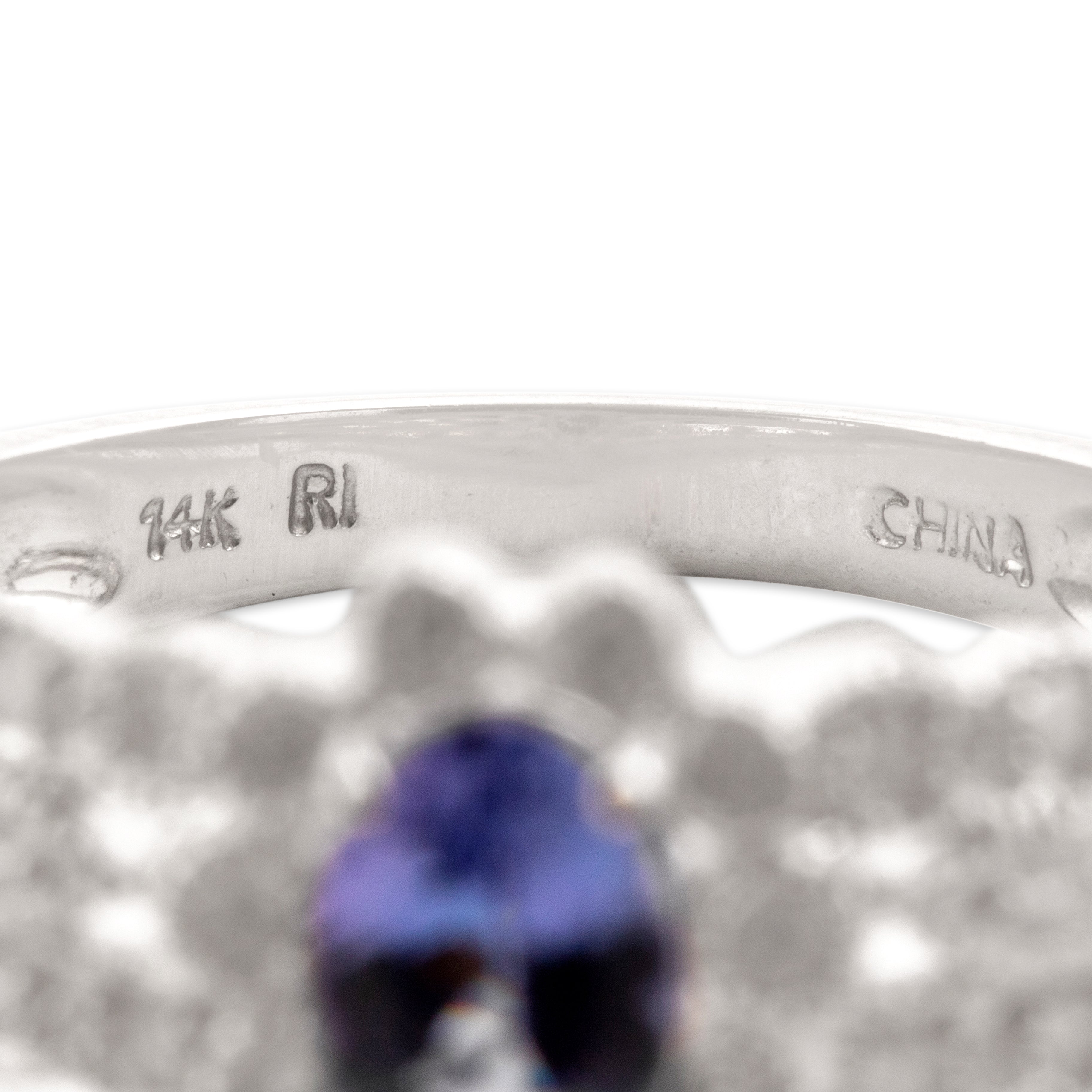 Vintage Chinese 14k White Gold .6ct Tanzanite Diamond Romantic Milgrain Halo Ring - Hallmark view