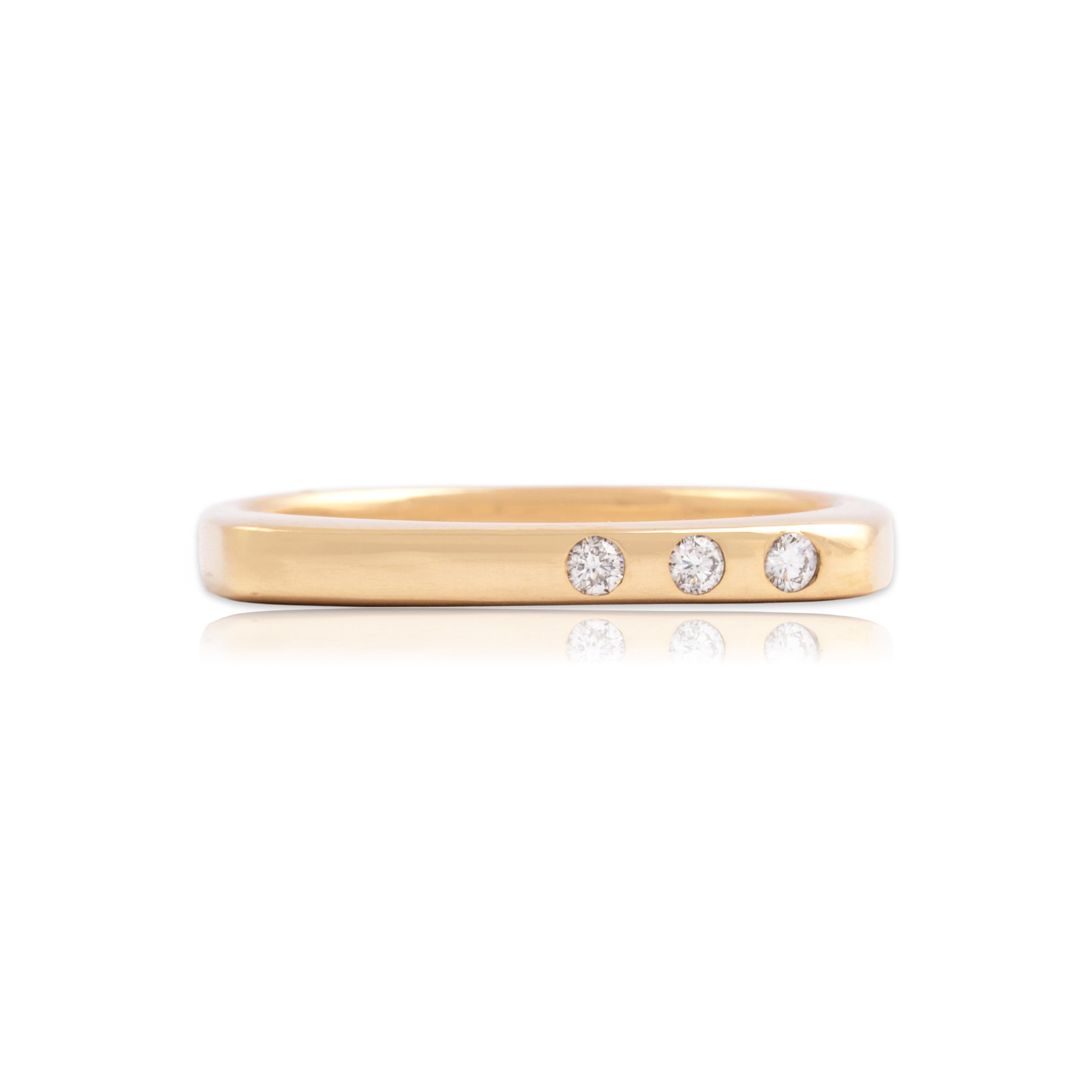 Vintage 14k Yellow Gold Diamond Sleek Geometric Trio Band Ring - Close-up view