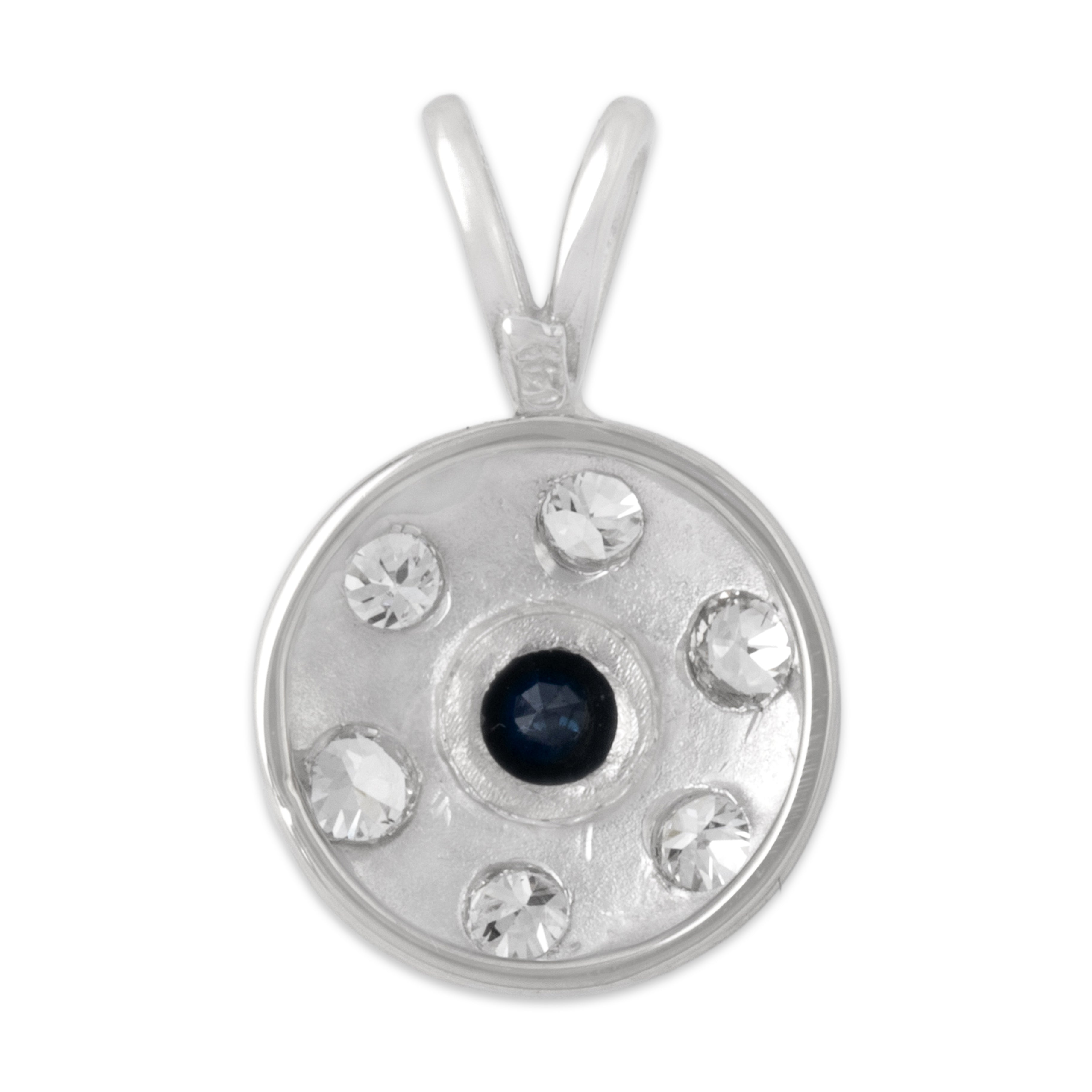 Vintage 14k White Gold Blue Sapphire Old European Cut Diamond Bright Dazzling Halo Pendant - Back view