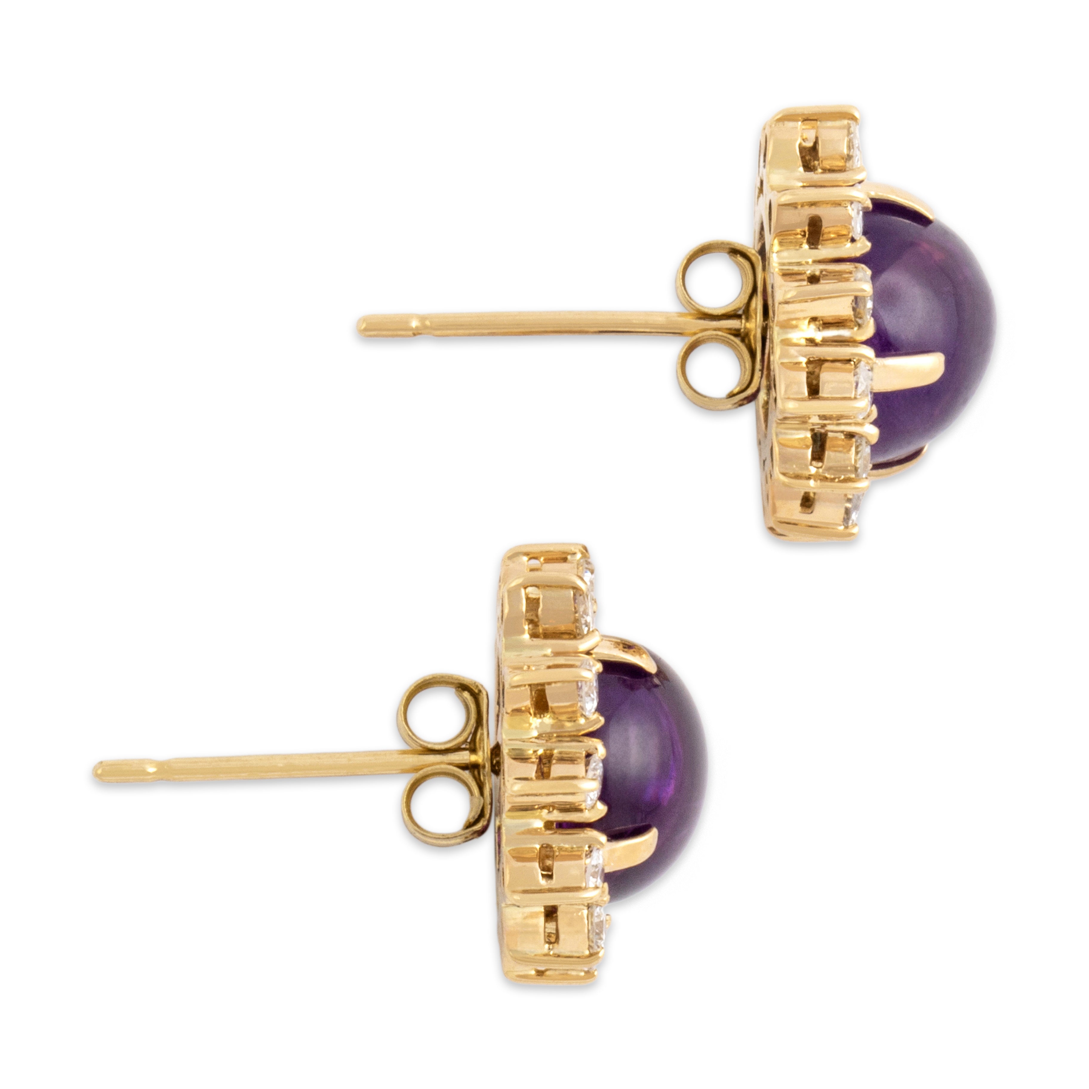 Vintage 14k Yellow Gold 4.55cttw Amethyst Diamond Cabochon Halo Stud Earrings