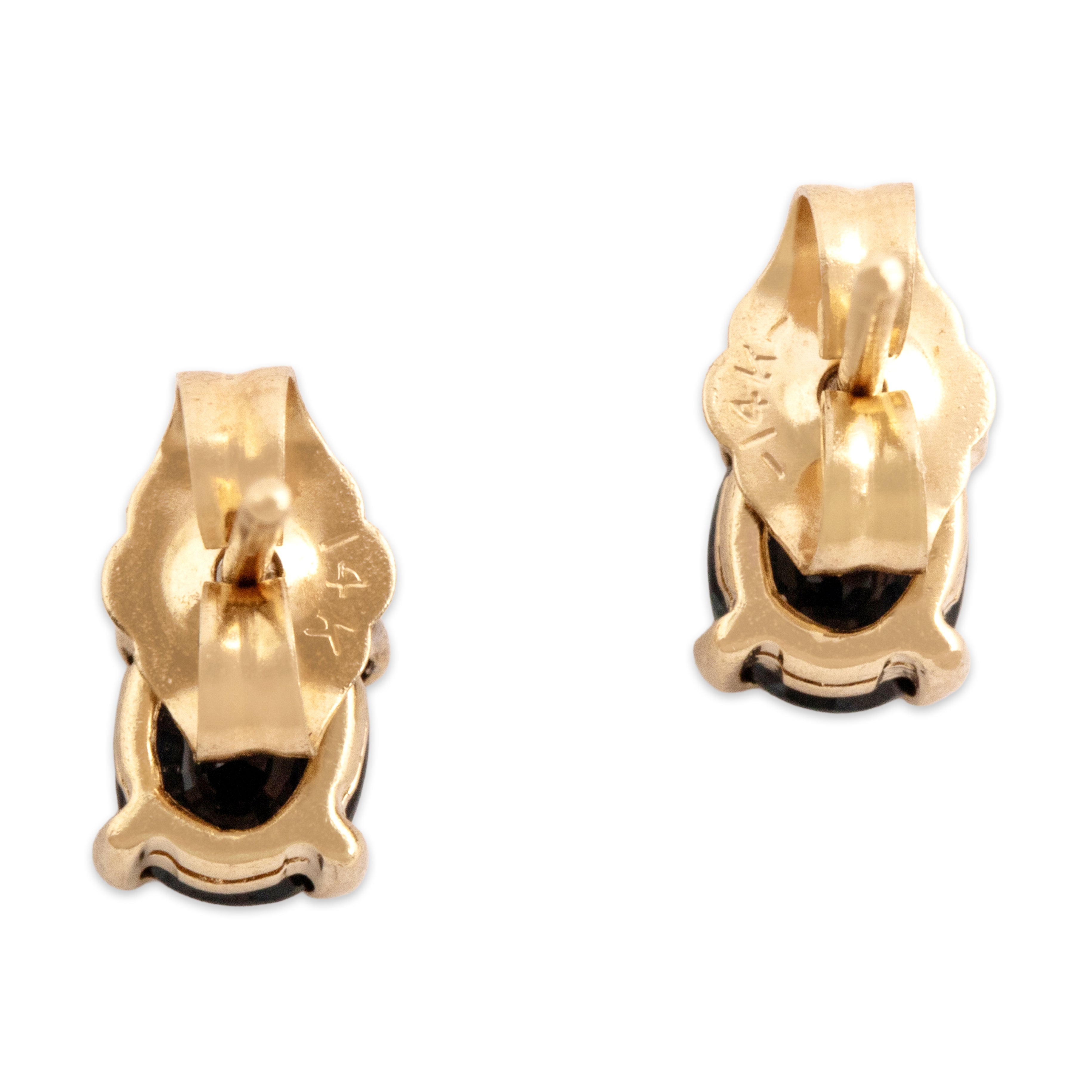 Vintage Small 14k Yellow Gold .61cttw Blue Sapphire Diamond Stacked Duo Stud Earrings - Back view