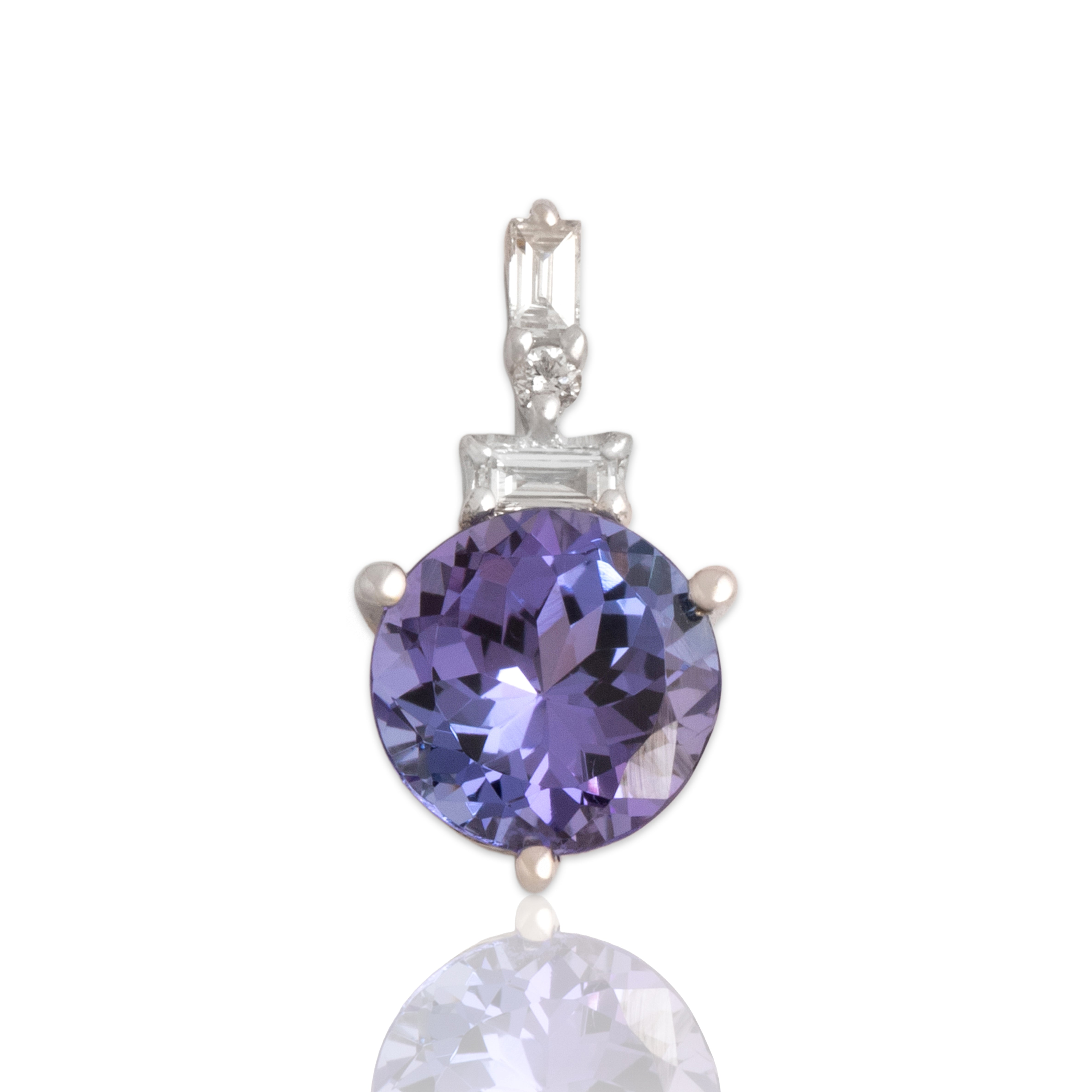 Vintage 14k White Gold 1.72ct Tanzanite Diamond Fabulous Round Drop Pendant - Close-up view
