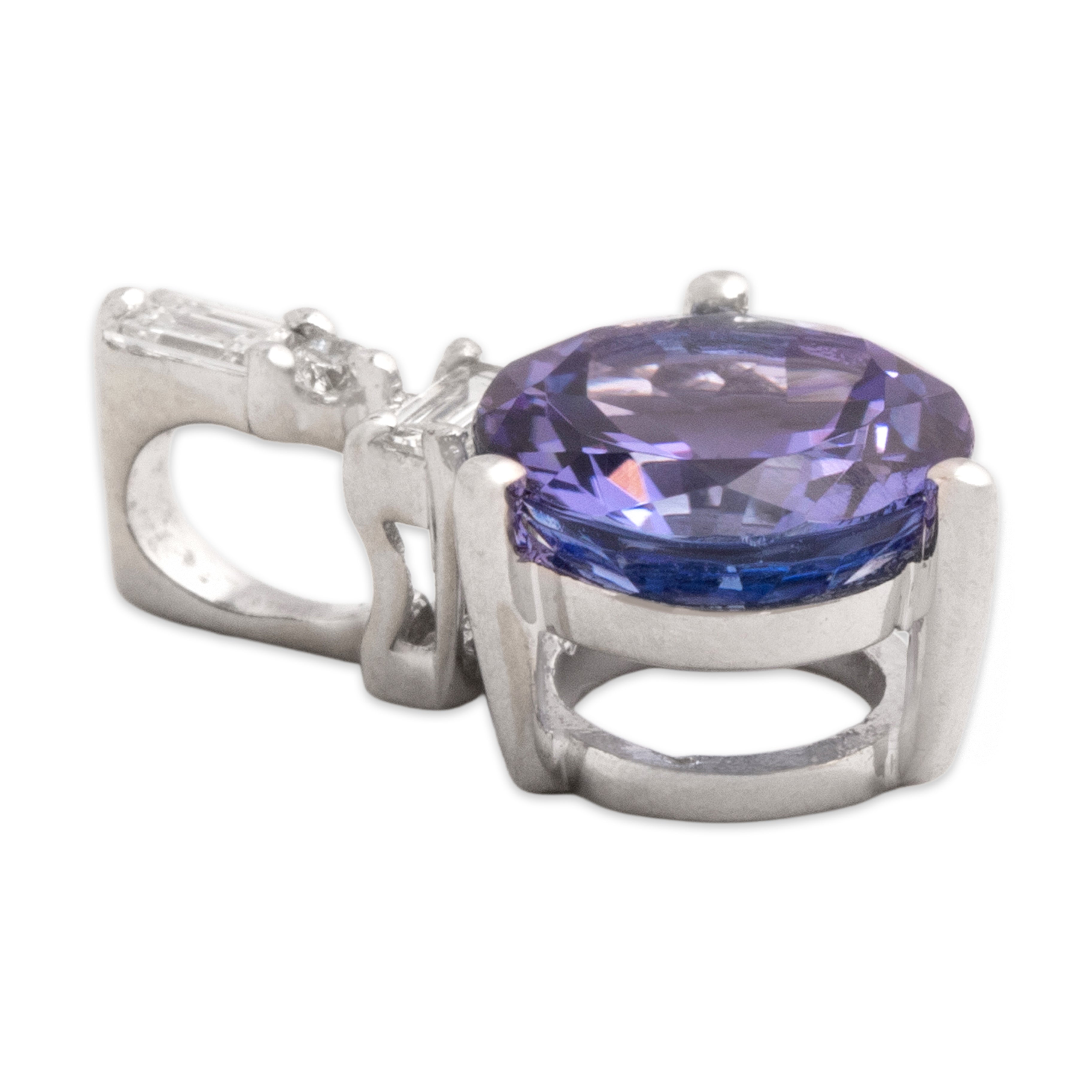 Vintage 14k White Gold 1.72ct Tanzanite Diamond Fabulous Round Drop Pendant - Side view