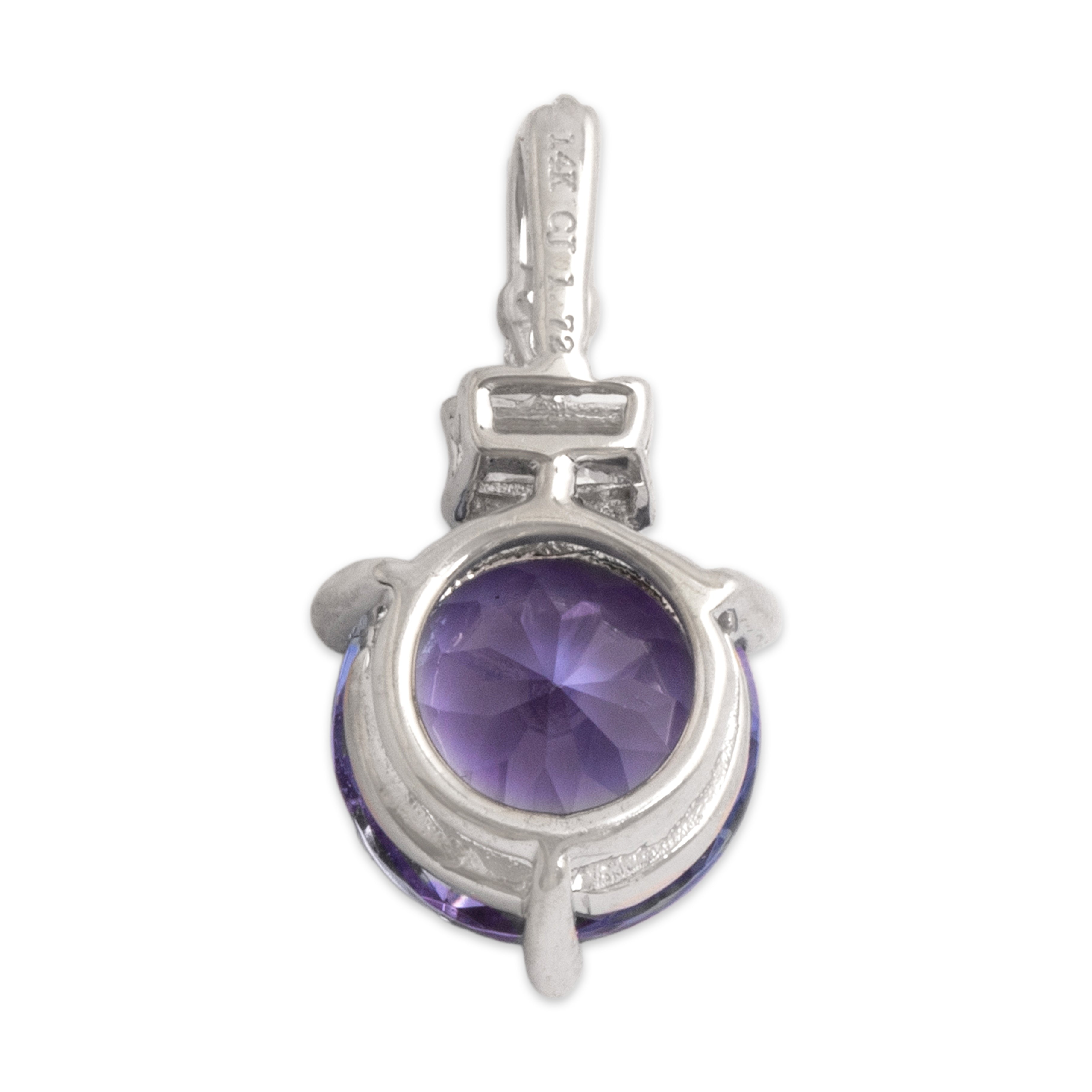 Vintage 14k White Gold 1.72ct Tanzanite Diamond Fabulous Round Drop Pendant - Back view