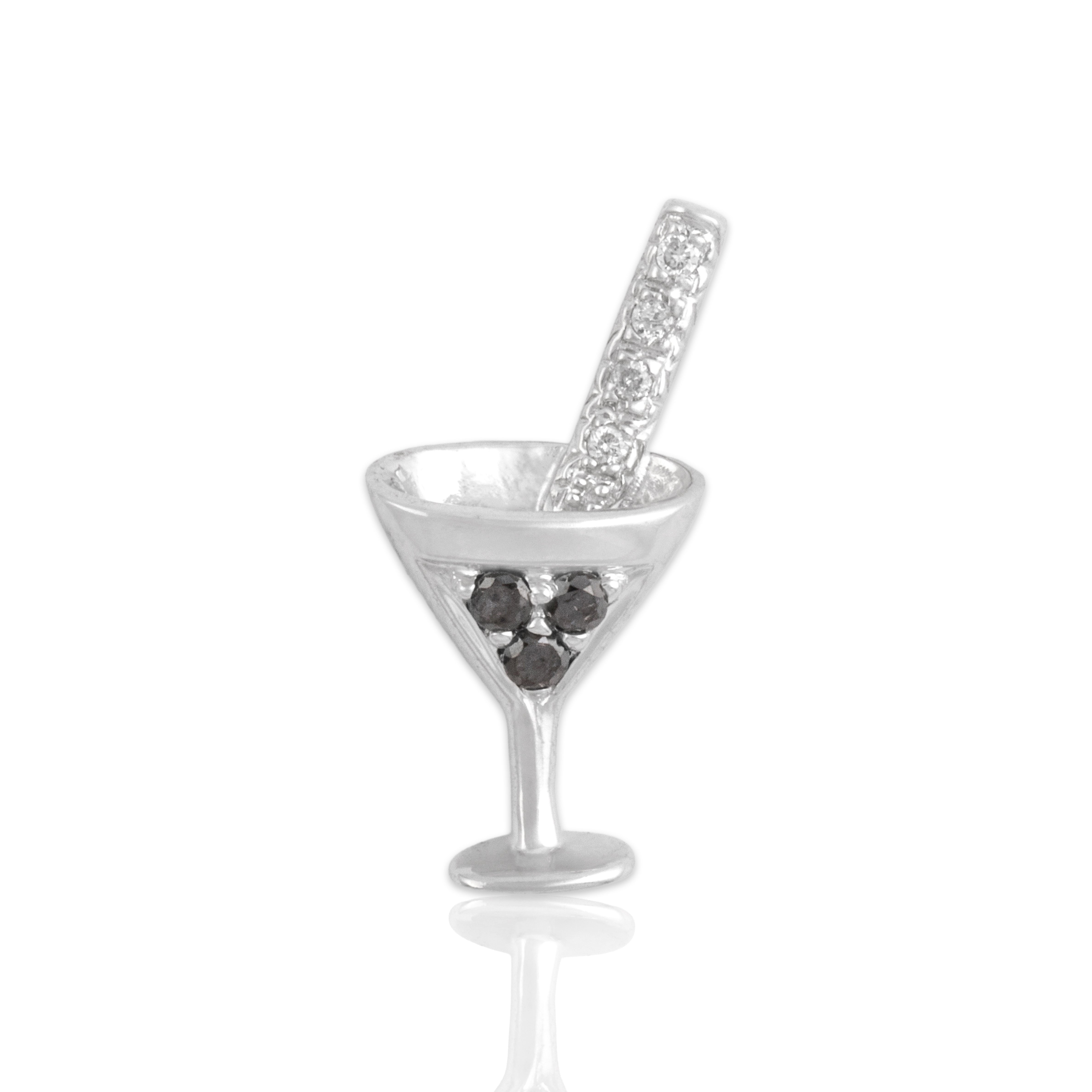 Vintage Small 14k White Gold Black Diamond White Diamond Martini Glass Pendant