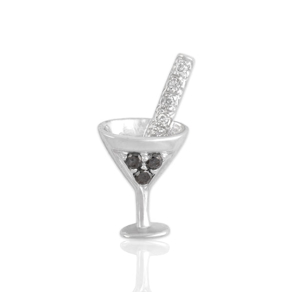Vintage Small 14k White Gold Black Diamond White Diamond Martini Glass Pendant