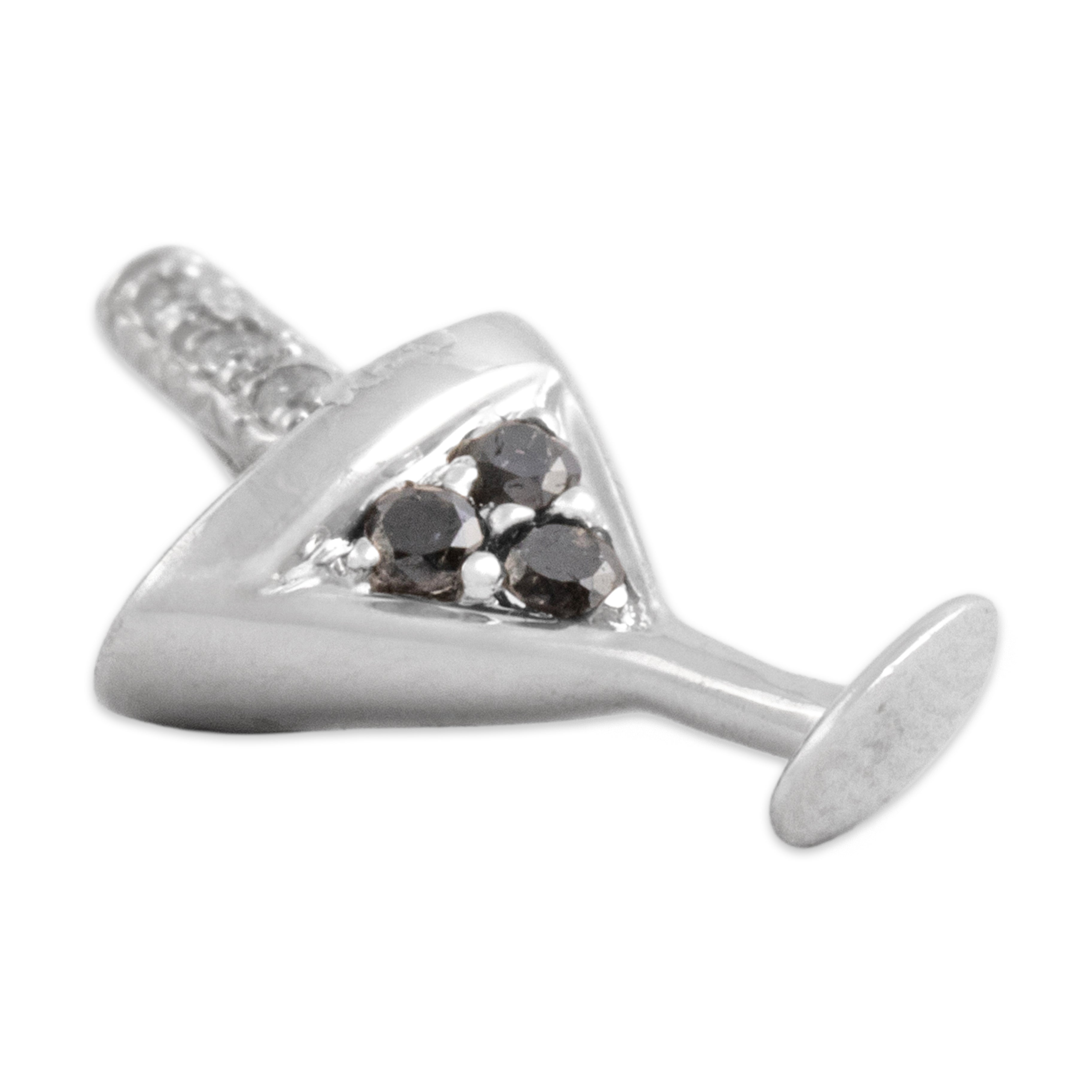 Vintage Small 14k White Gold Black Diamond White Diamond Martini Glass Pendant