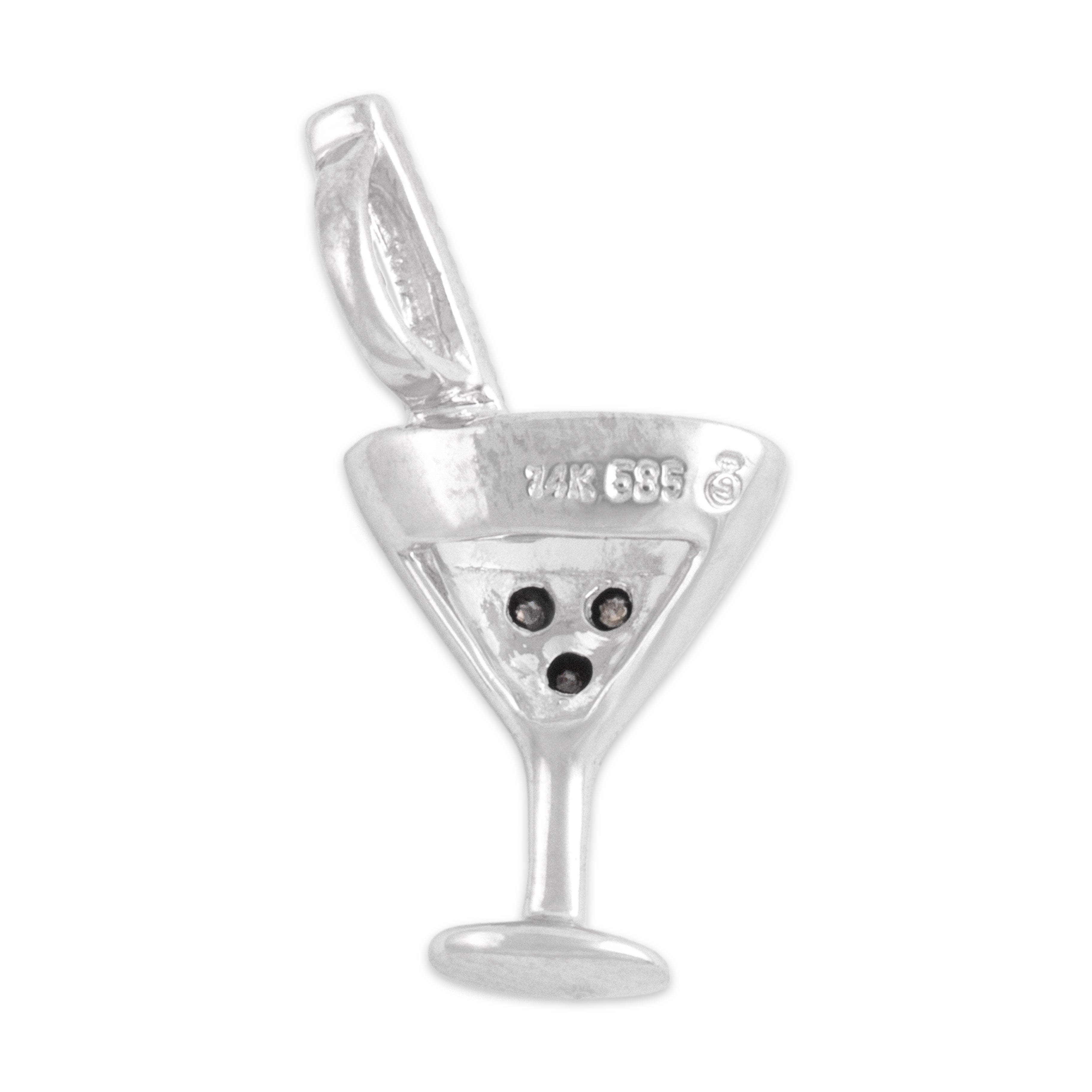 Vintage Small 14k White Gold Black Diamond White Diamond Martini Glass Pendant