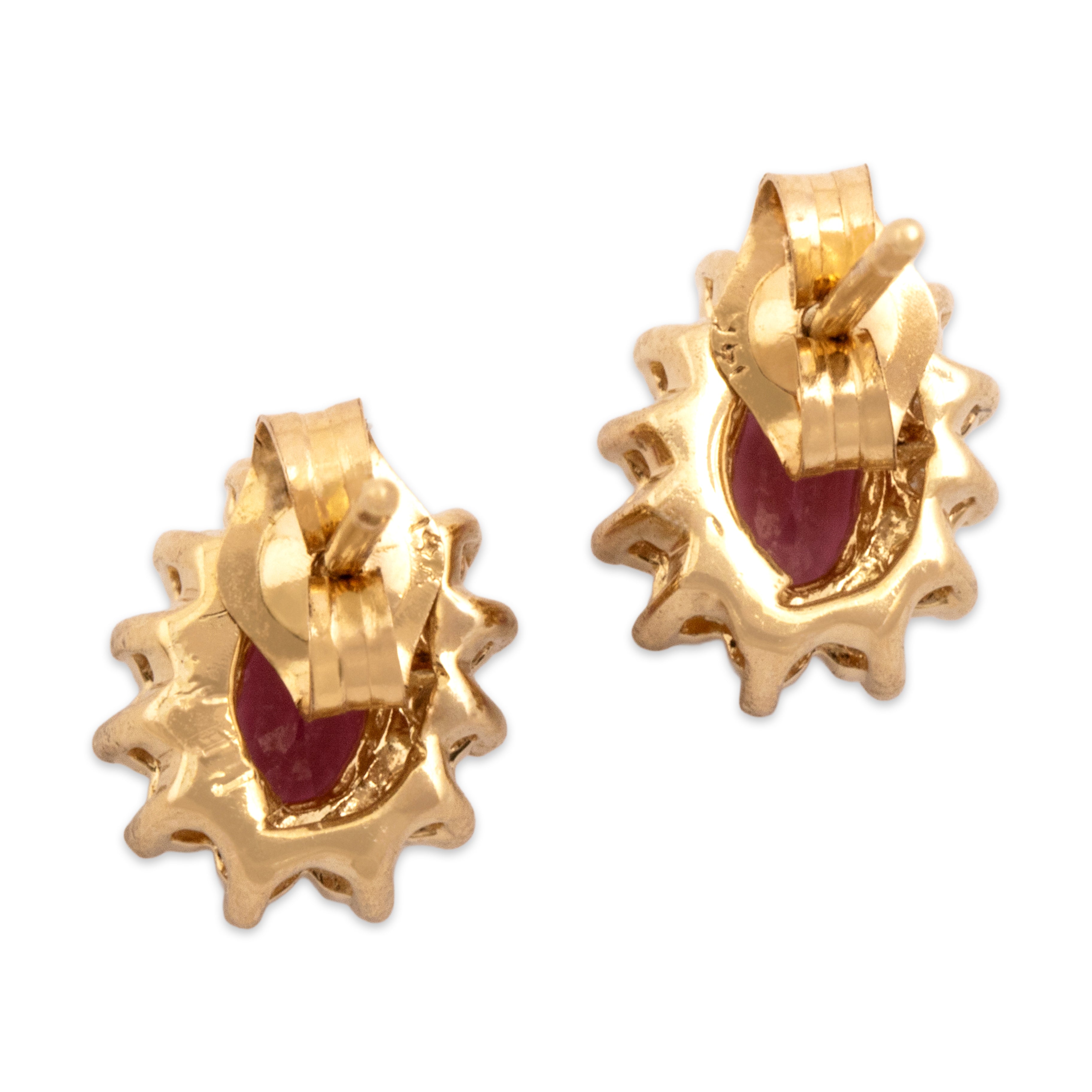 Vintage 14k Yellow Gold .52cttw Pink Sapphire Diamond Fabulous Oval Halo Stud Earrings - Back view