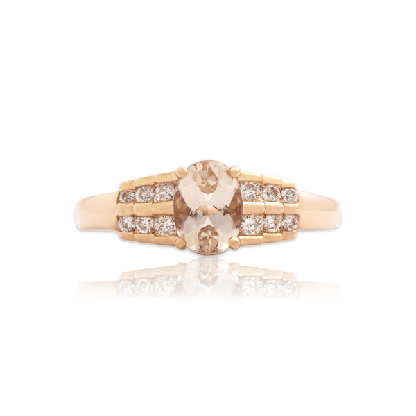 Estate 14k Rose Gold .79ct Morganite Diamond Chic Step Shoulder Ring 7.25
