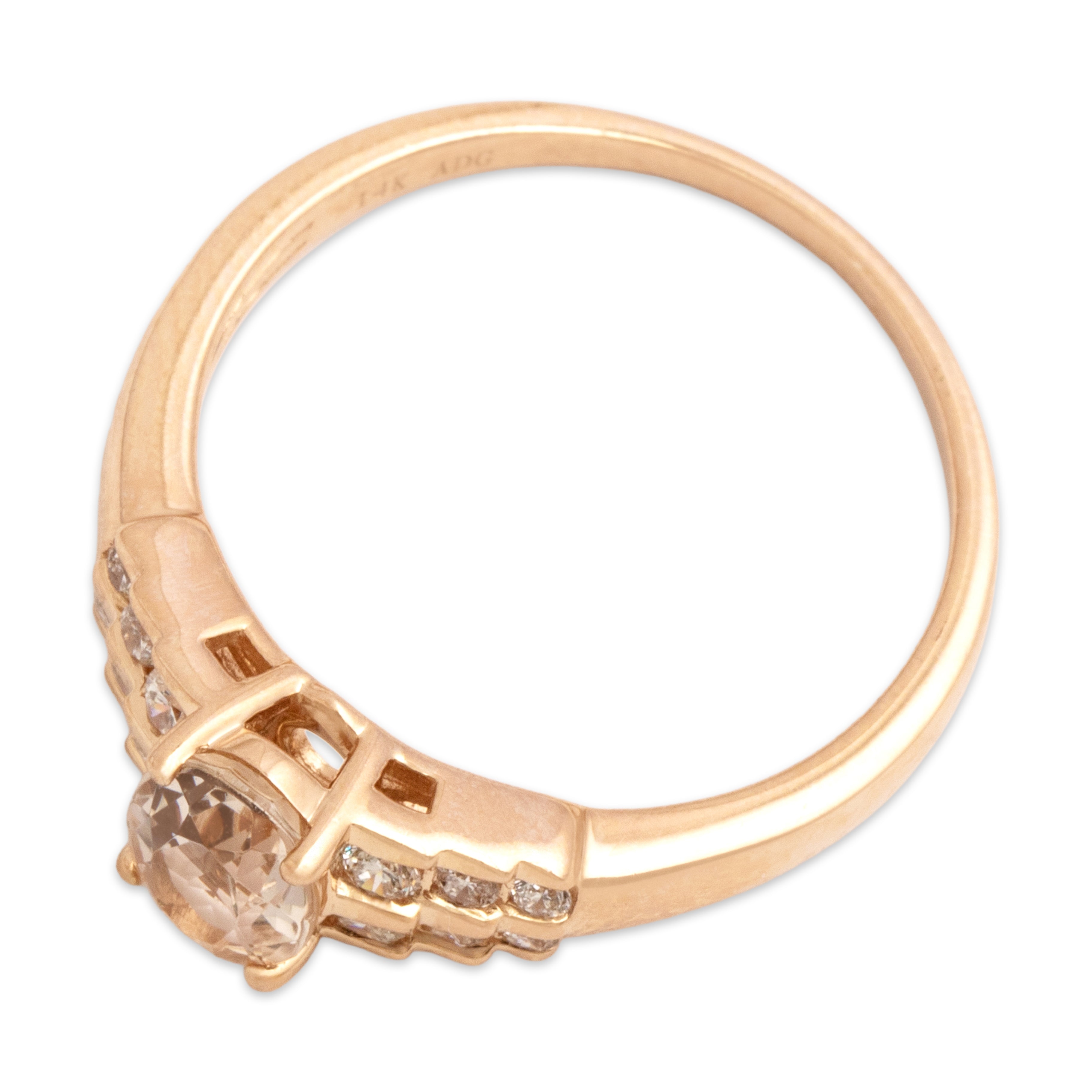 Estate 14k Rose Gold .79ct Morganite Diamond Chic Step Shoulder Ring - Overall view
