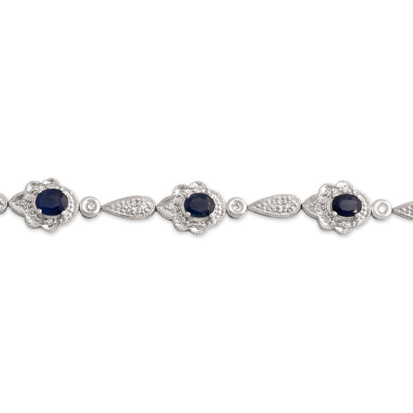 Vintage 14k White Gold 2.15cttw Blue Sapphire Diamond Glittering Bracelet 7