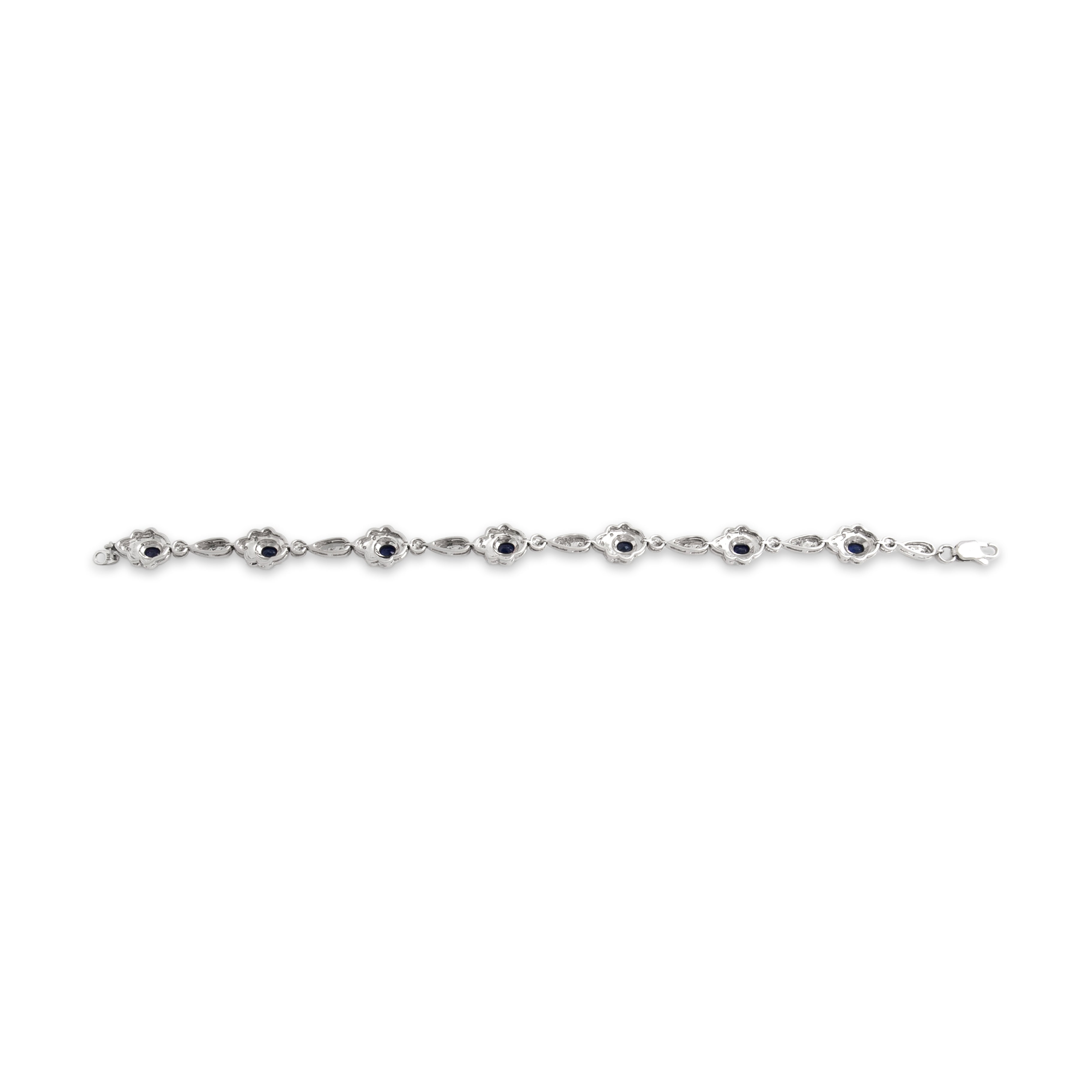 Vintage 14k White Gold 2.15cttw Blue Sapphire Diamond Glittering Ornate Link Bracelet - Back view