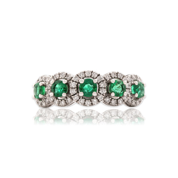 Estate 14k White Gold .58cttw Emerald Diamond Striking Radiating Line Ring 5.75