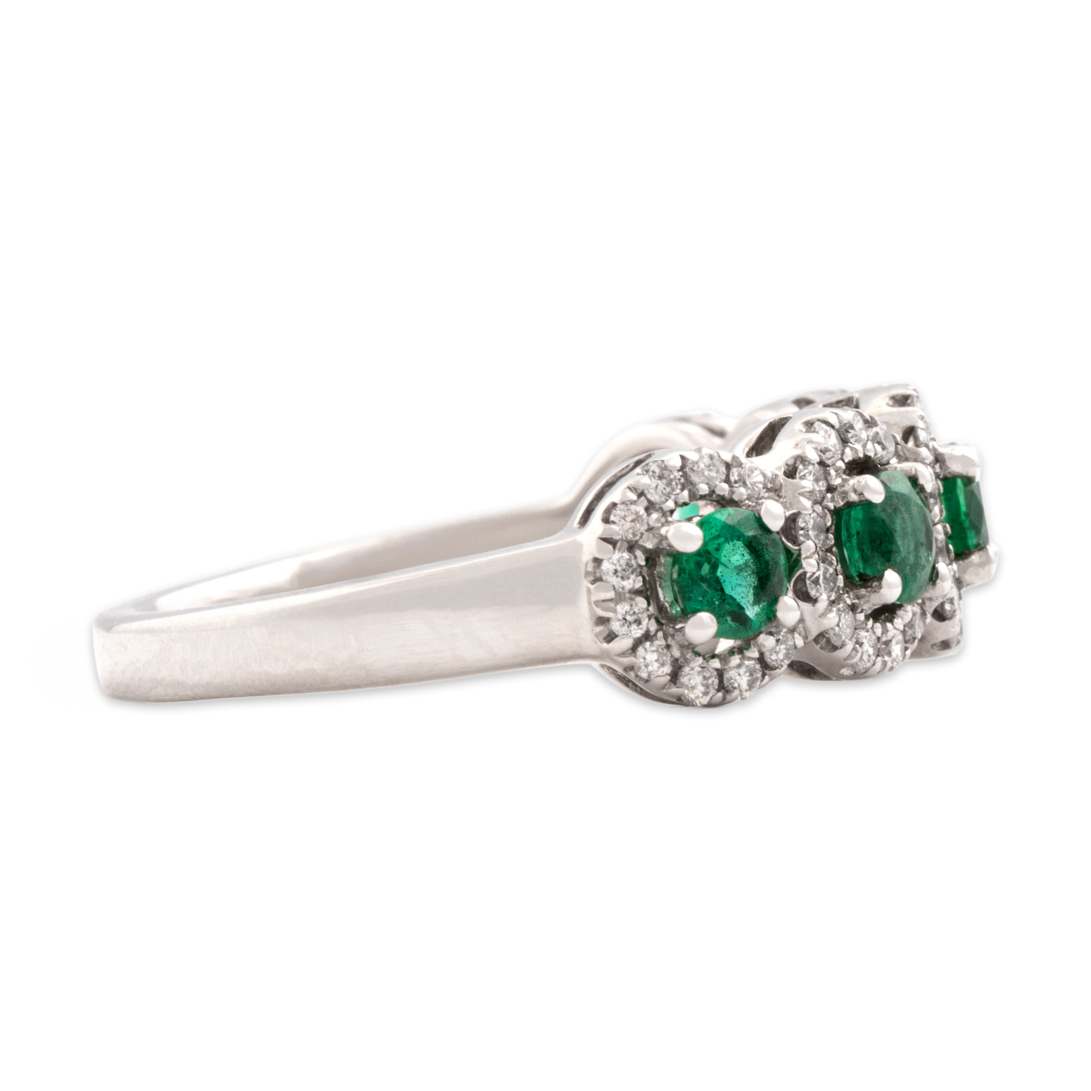 Estate 14k White Gold .58cttw Emerald Diamond Striking Radiating Circle Line Ring - Side view