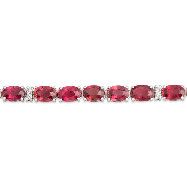 Vintage 14k White Gold 10.69cttw Ruby Diamond Vibrant Oval Tennis Bracelet 6.5
